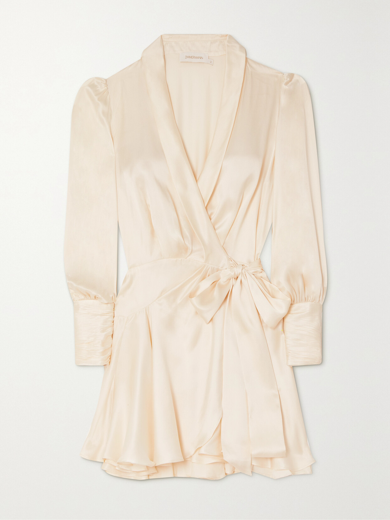 Zimmermann Ruffled Silk-satin Mini Wrap Dress In Cream