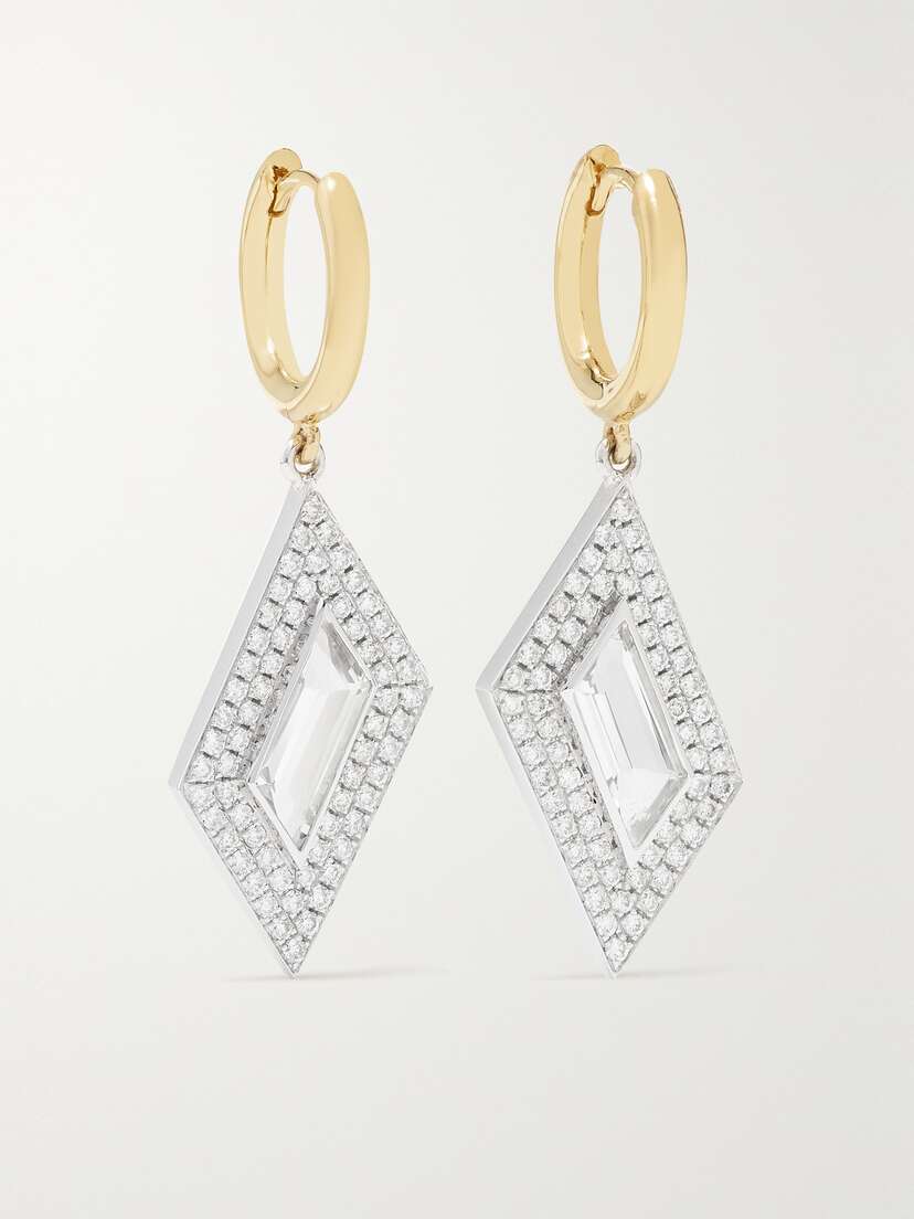 Emily P. Wheeler + Net Sustain Rhomboid 18-karat Recycled Yellow And White Gold, Topaz And Diamond Hoop Earrings