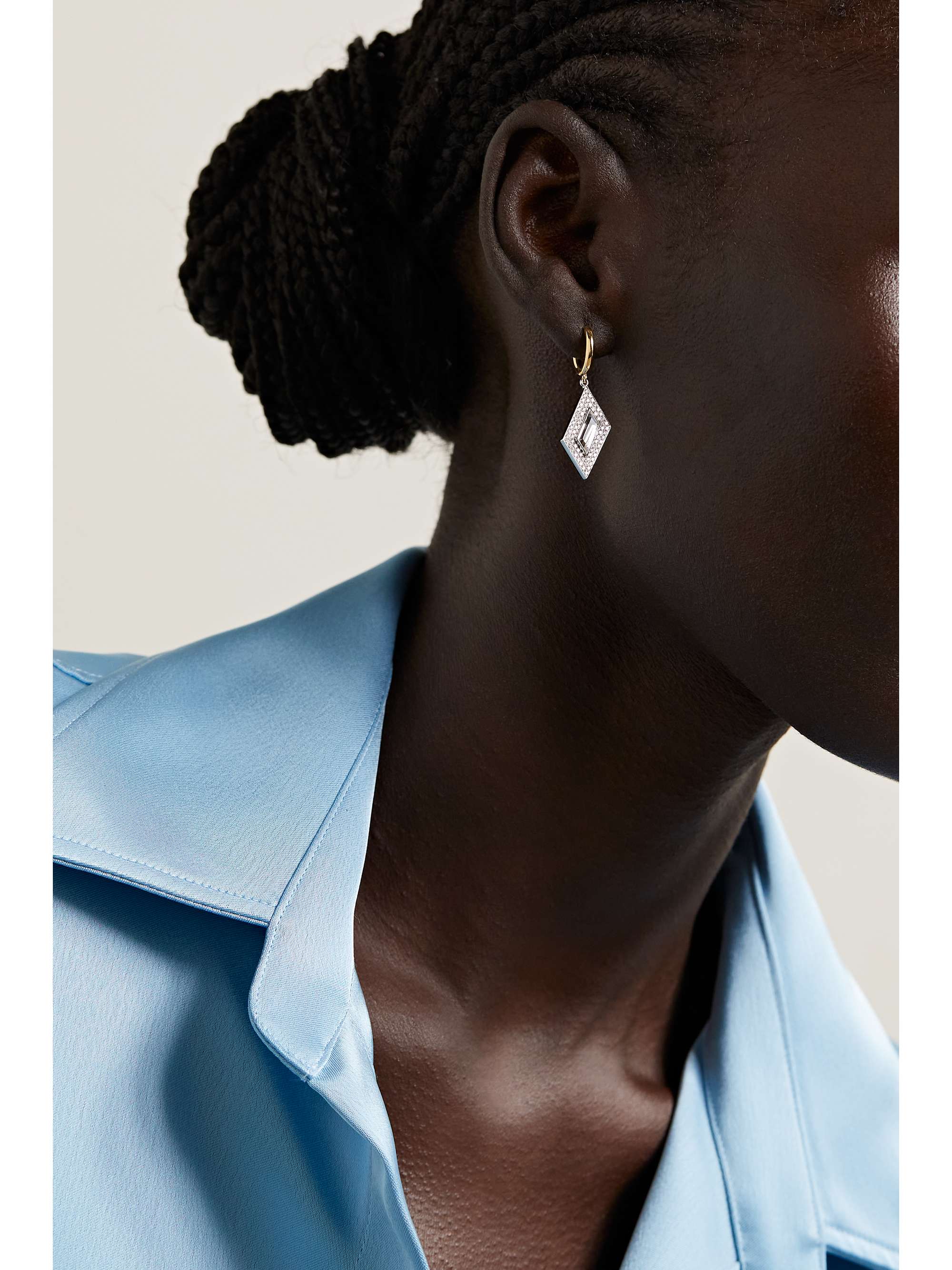 EMILY P. WHEELER + NET SUSTAIN Rhomboid 18-karat recycled yellow and white gold, topaz and diamond hoop earrings