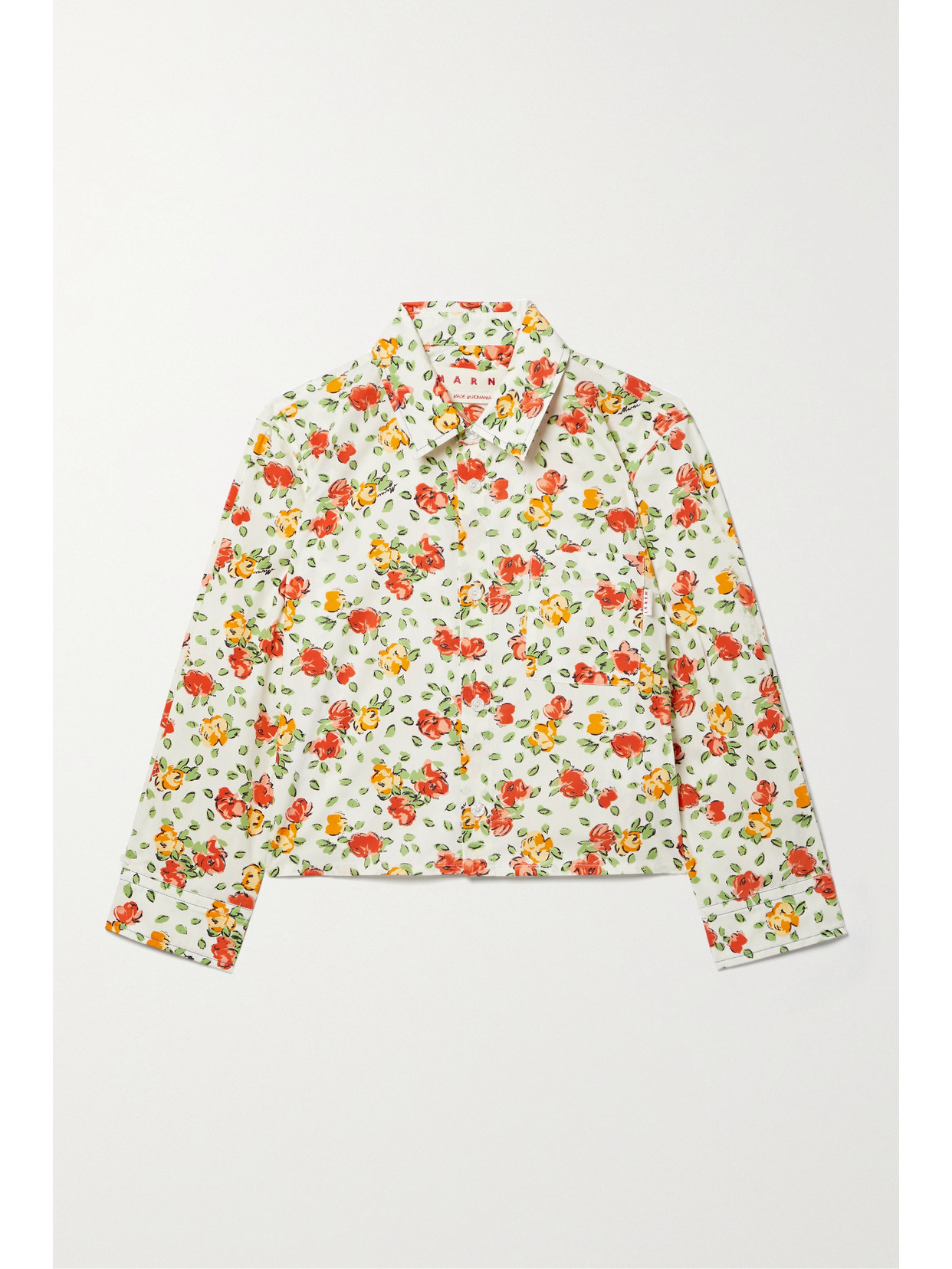 Marni Cropped Floral-print Cotton-voile Shirt