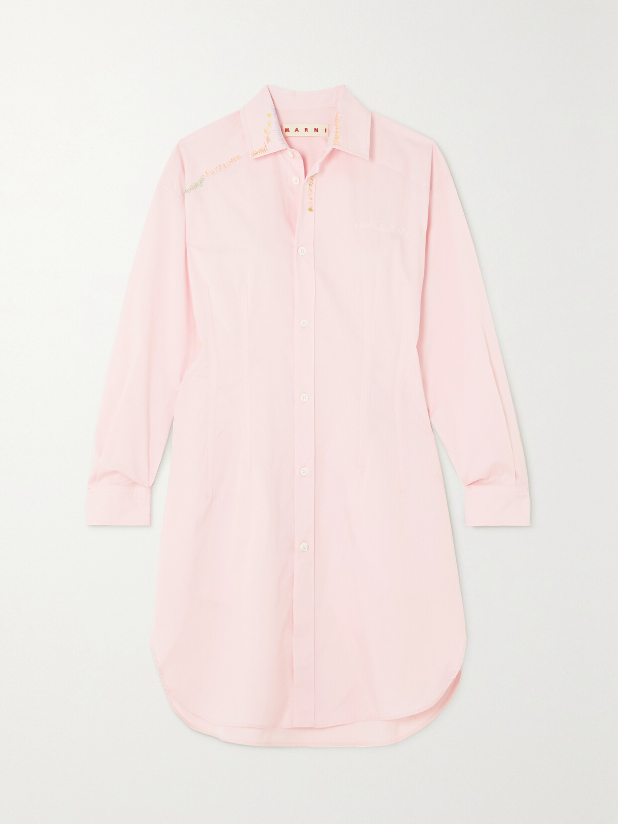 Marni - Cotton Embroidered Mini Shirt Dress - Pink