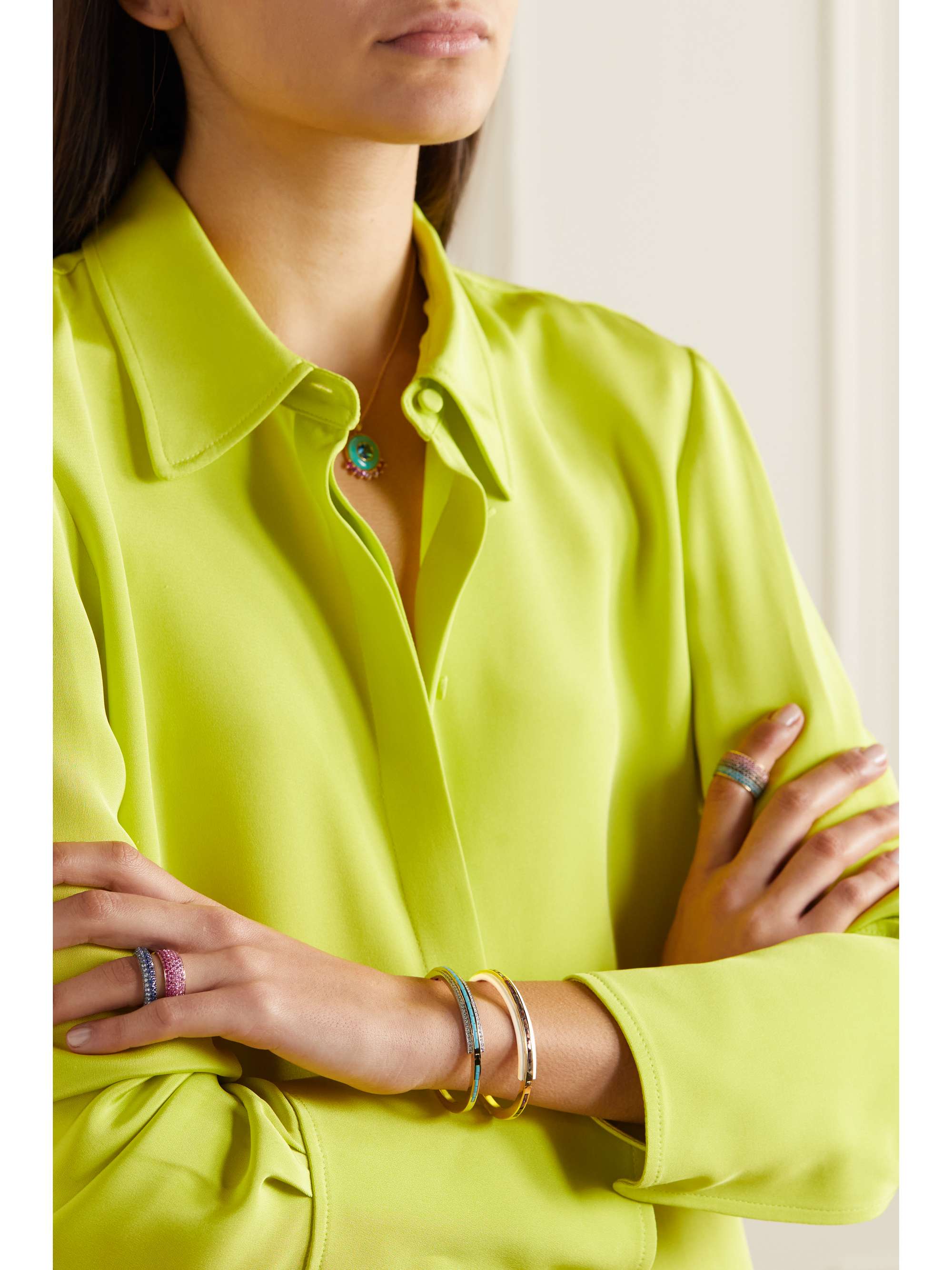EMILY P. WHEELER Tiered 18-karat gold, enamel and spinel bracelet