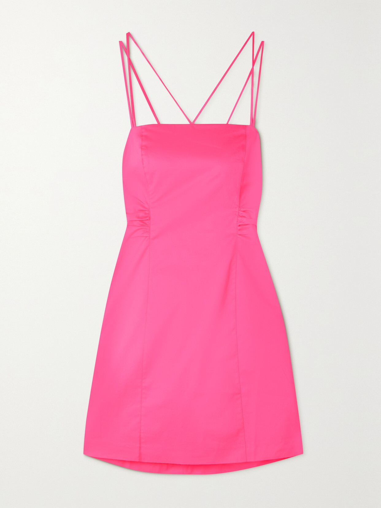 Frame Open-back Ruched Cotton-blend Mini Dress In Pink