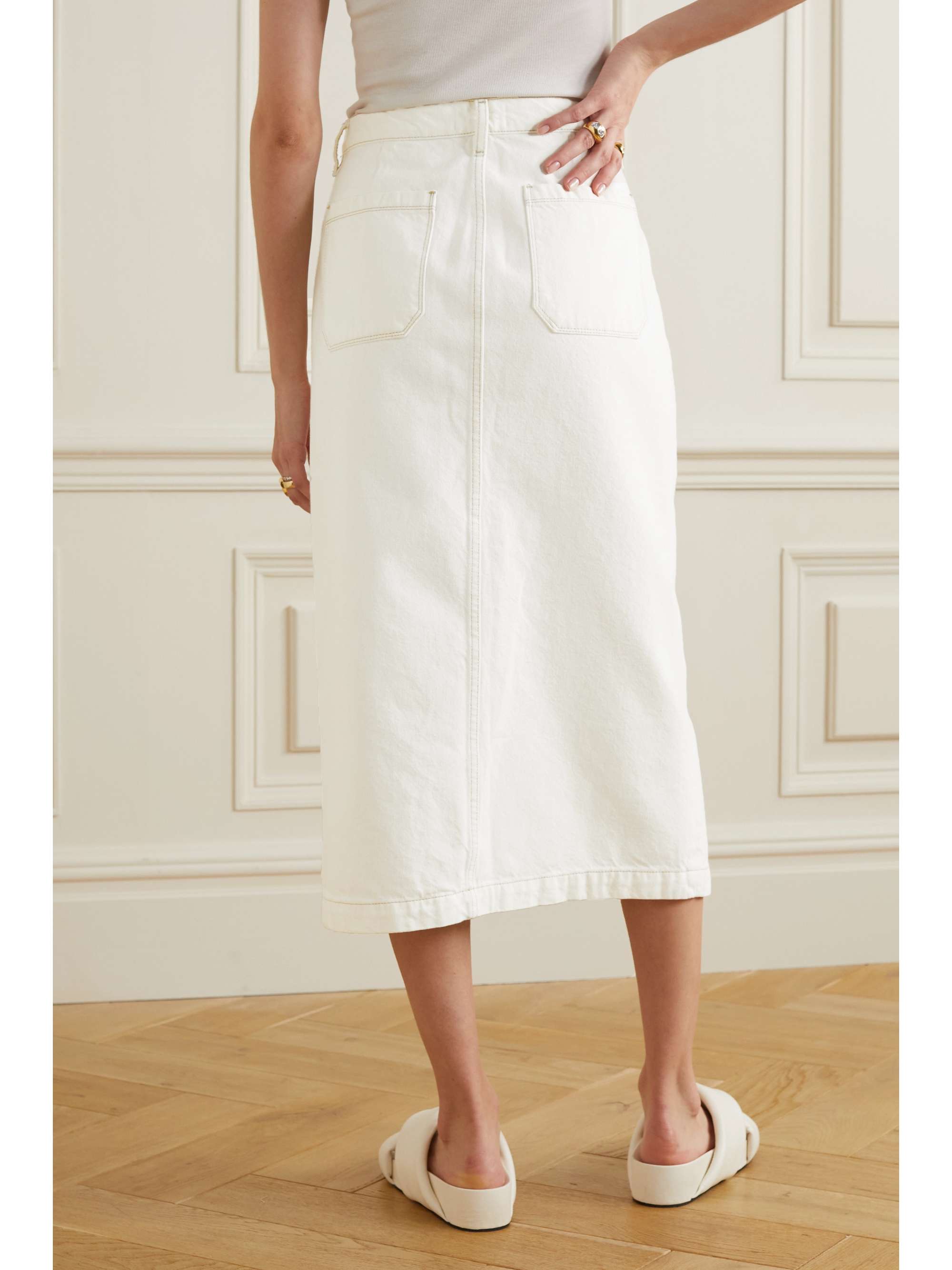 FRAME Le Bardot denim midi skirt NETAPORTER