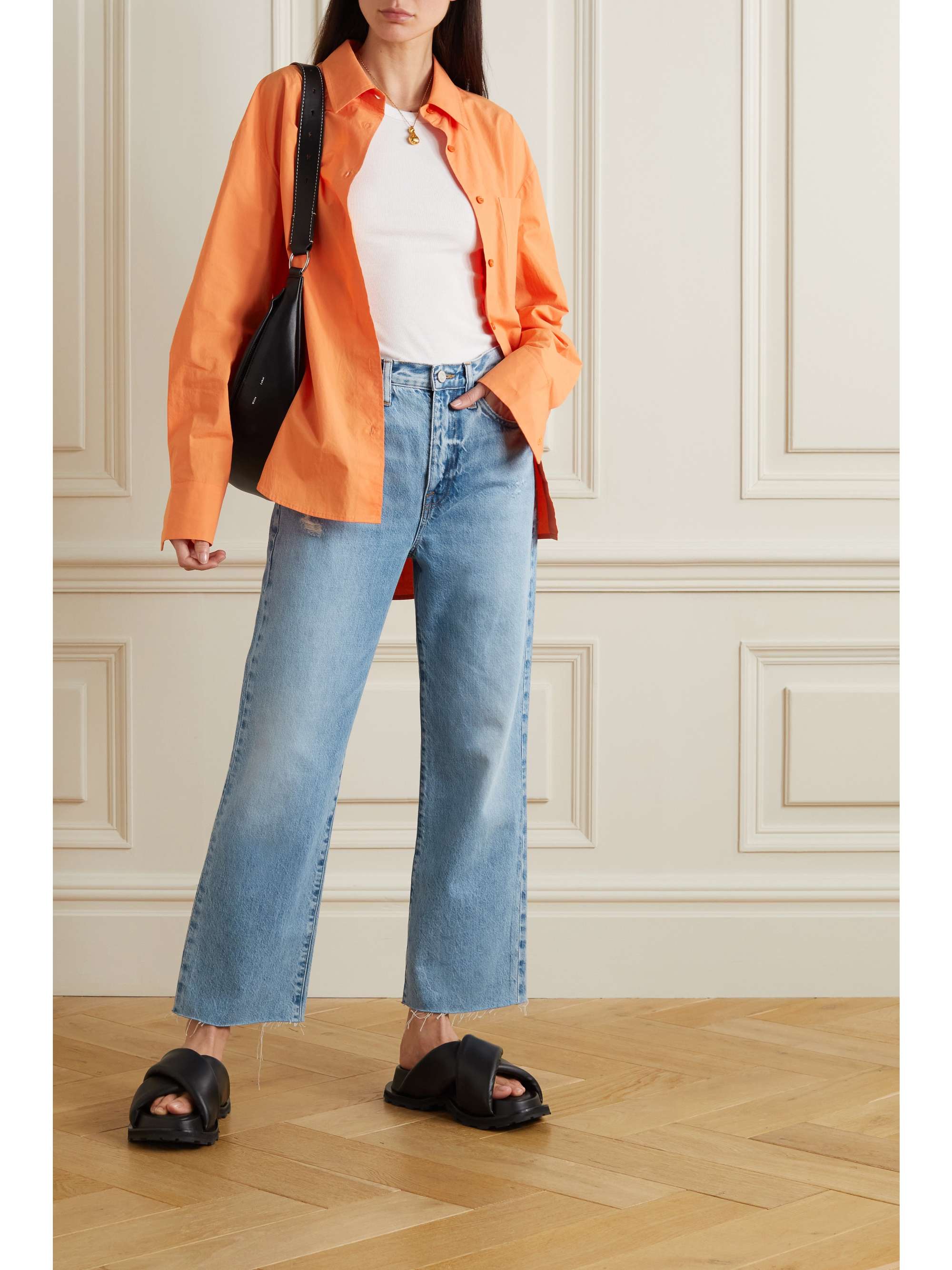 FRAME Le Jane Crop distressed highrise wideleg jeans NETAPORTER