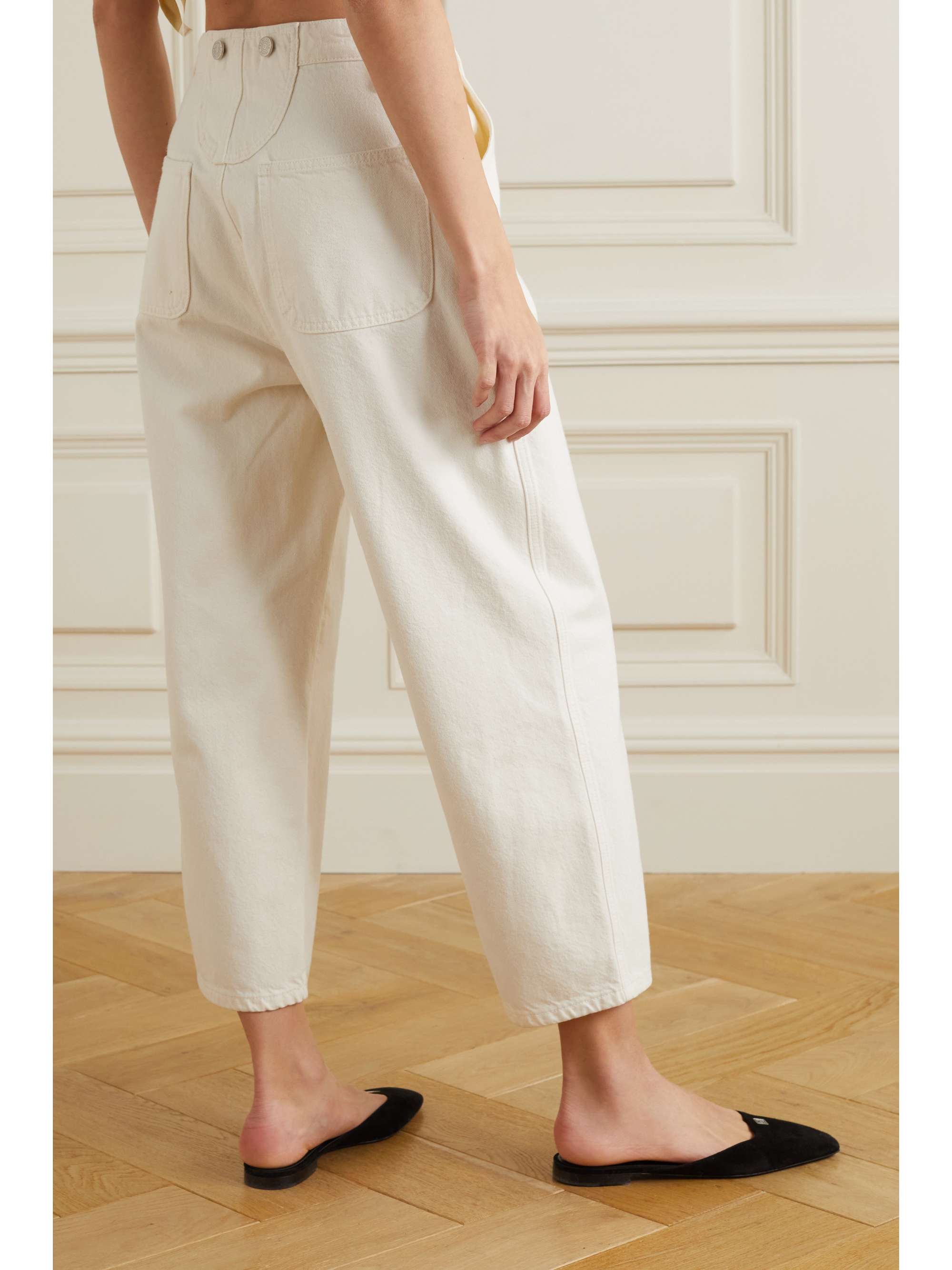 FRAME Cropped button-embellished cotton-twill wide-leg pants
