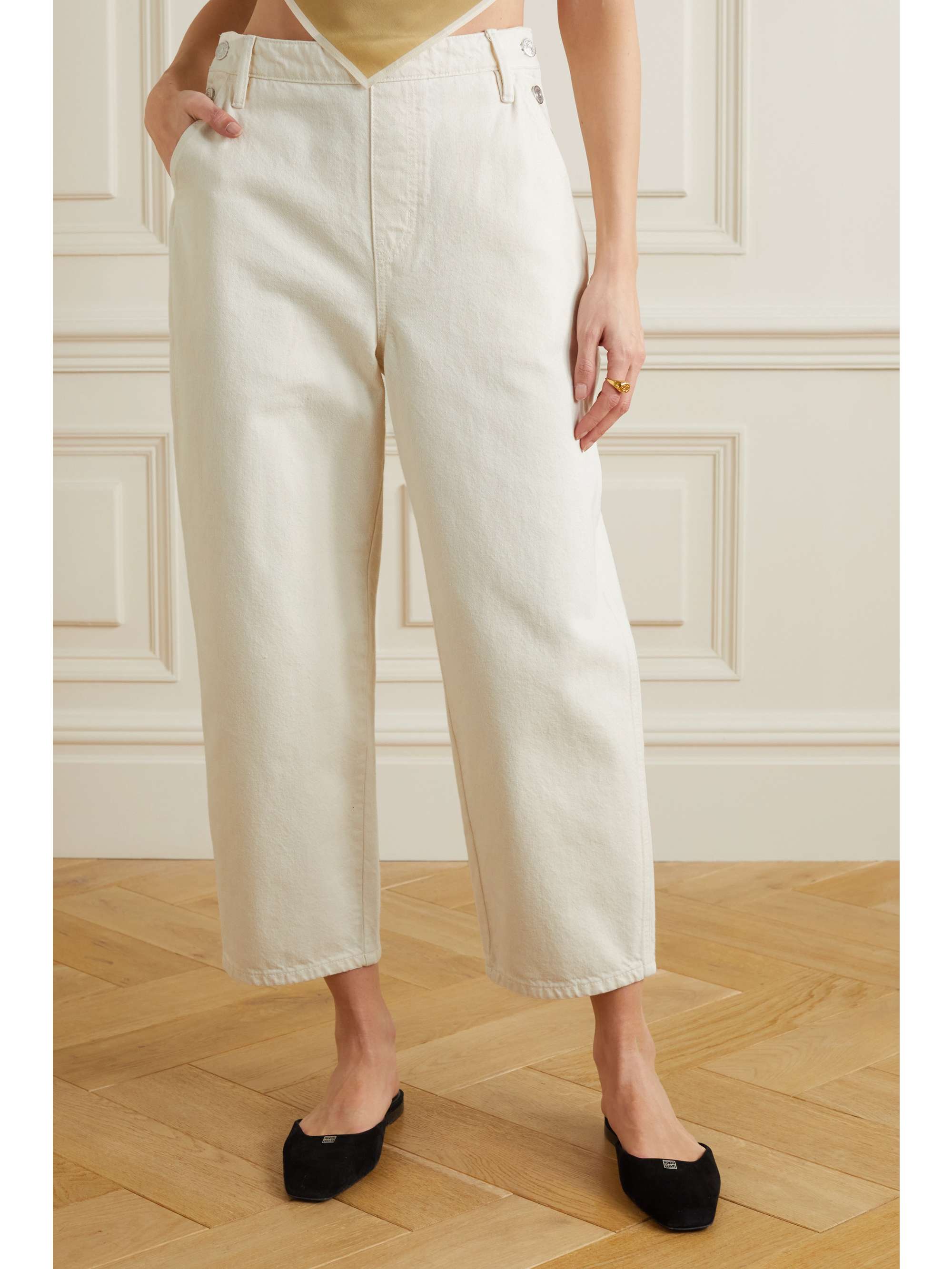 FRAME Cropped button-embellished cotton-twill wide-leg pants