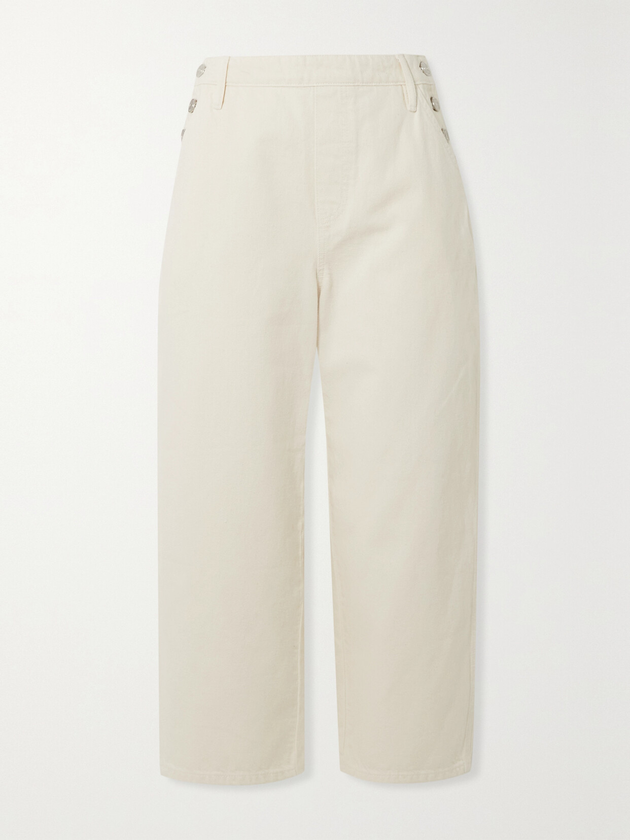 FRAME - Cropped Button-embellished Cotton-twill Wide-leg Pants - Off-white