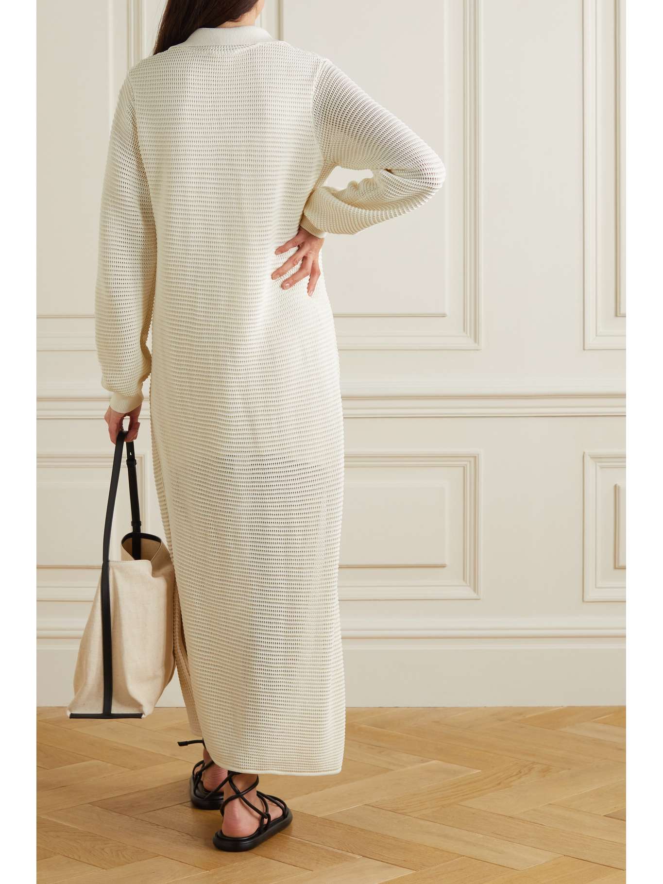 FRAME Crochetknit midi dress NETAPORTER