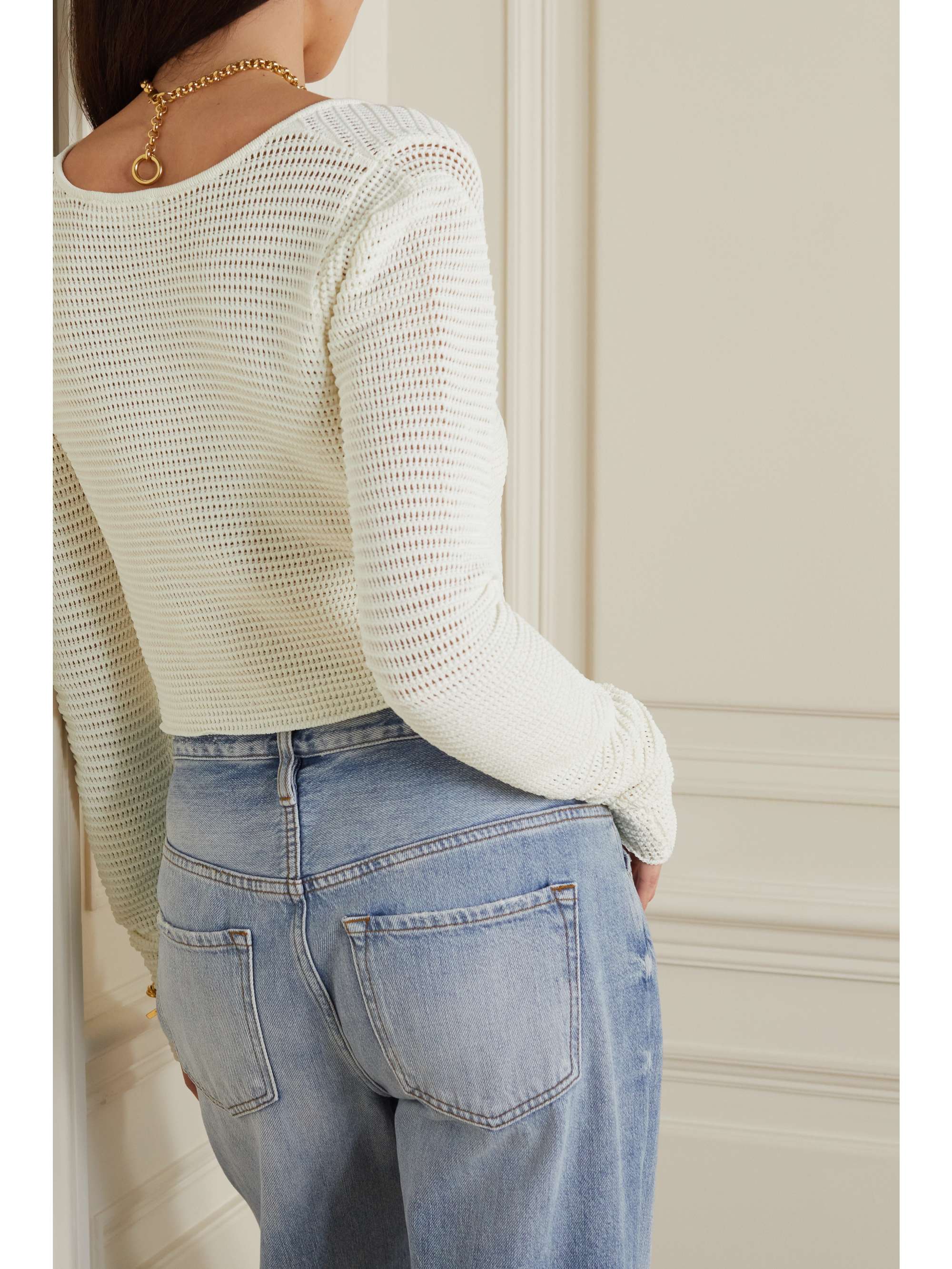 FRAME Cropped crochet-knit cardigan