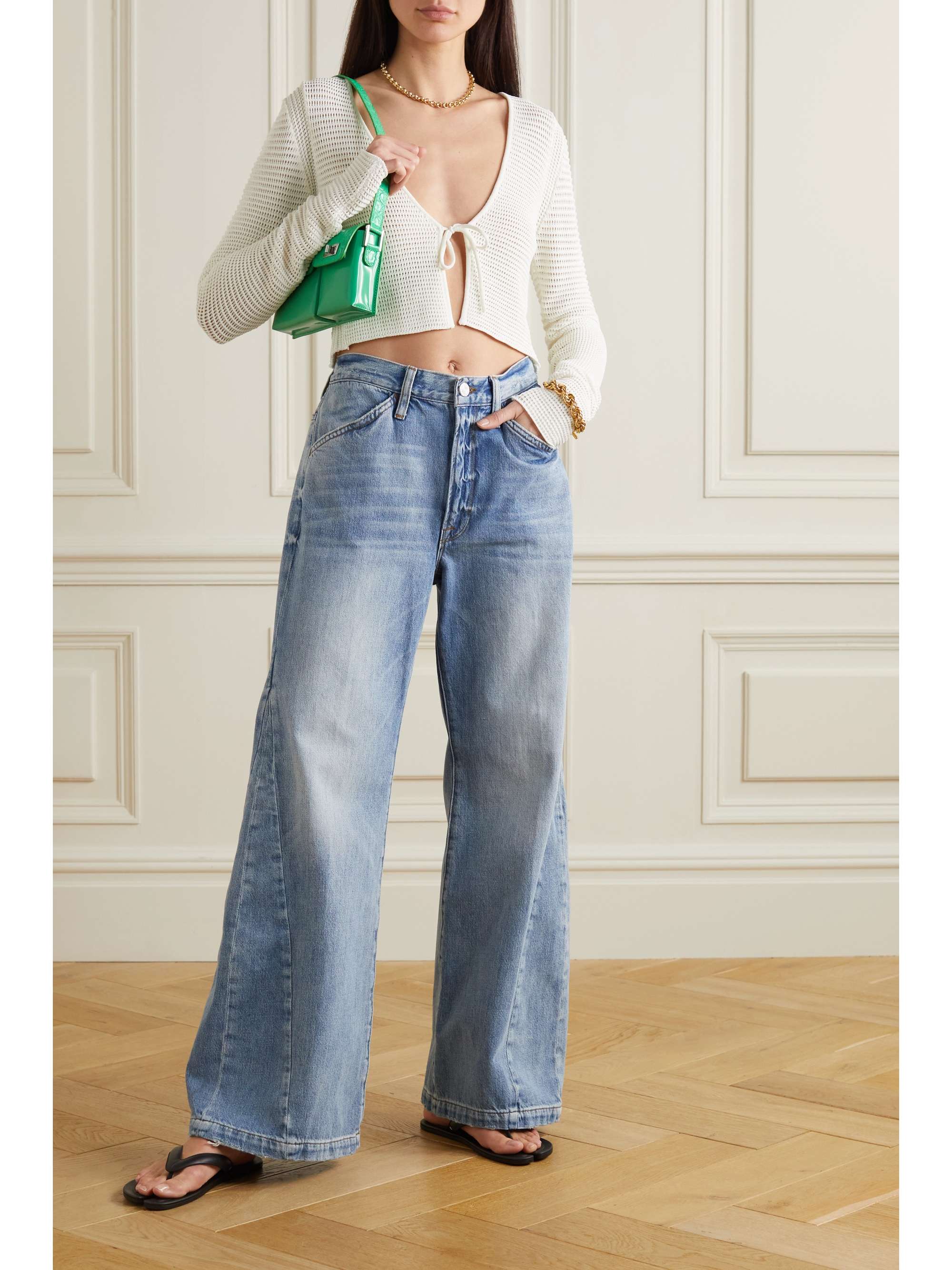 FRAME Cropped crochet-knit cardigan