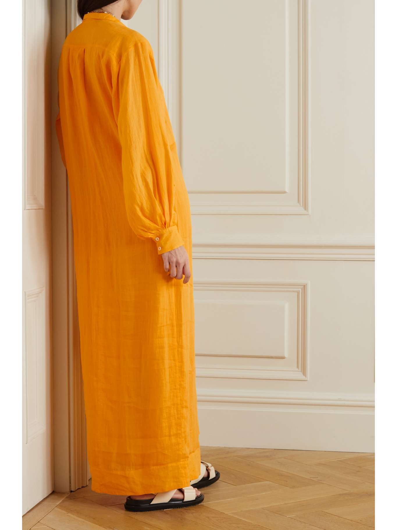 FRAME Pleated ramie maxi dress NETAPORTER