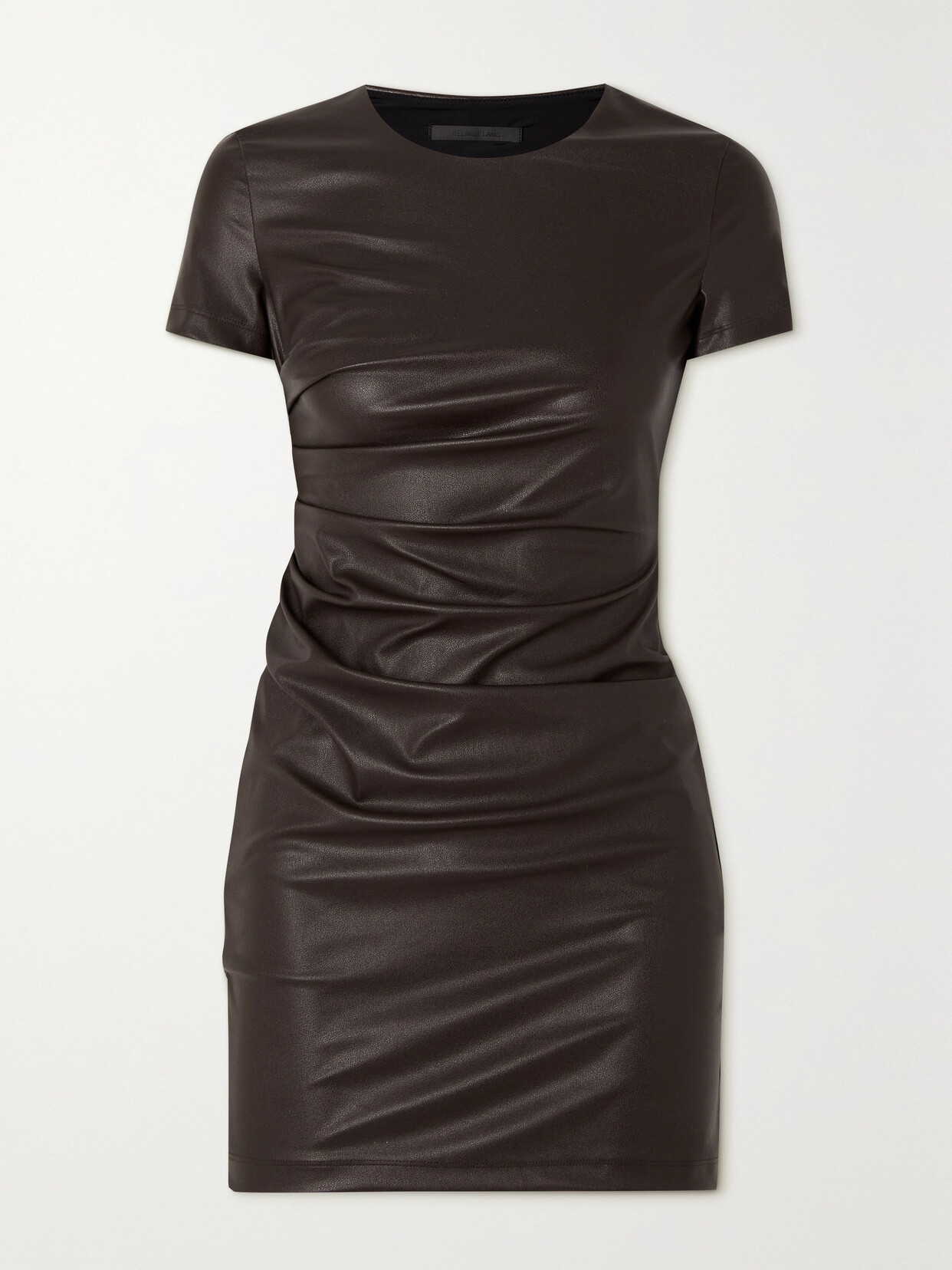 HELMUT LANG RUCHED RECYCLED FAUX LEATHER MINI DRESS