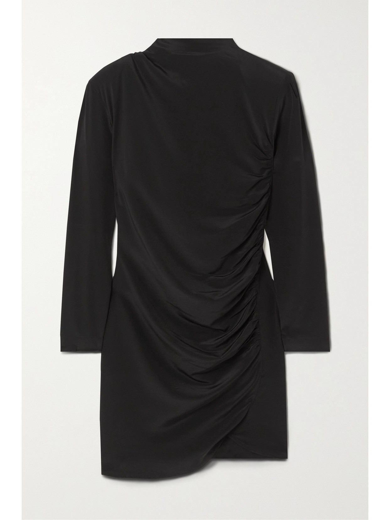 Envelope Jet Asymmetric Ruched Silk Crepe De Chine Mini Dress In Black