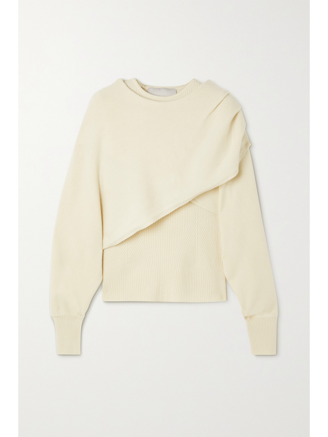 Envelope Frieze Convertible Ribbed Cashmere And Wool-blend Sweater In Cream