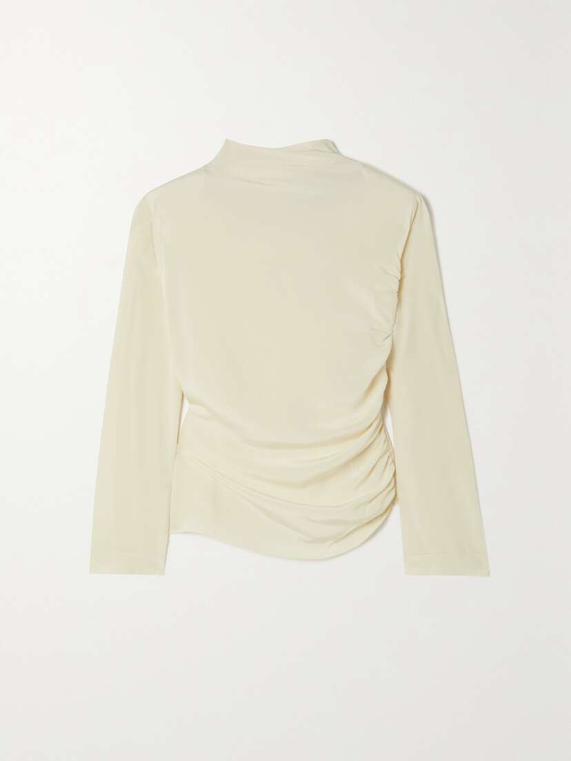 ENVELOPE1976 Jet Ruched Silk Crepe De Chine Top