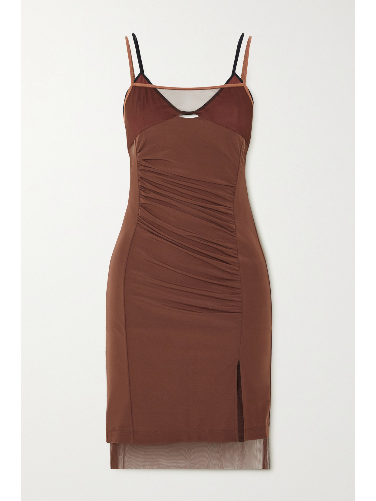 Asymmetric Layered Ruched Stretch-jersey And Tulle Dress