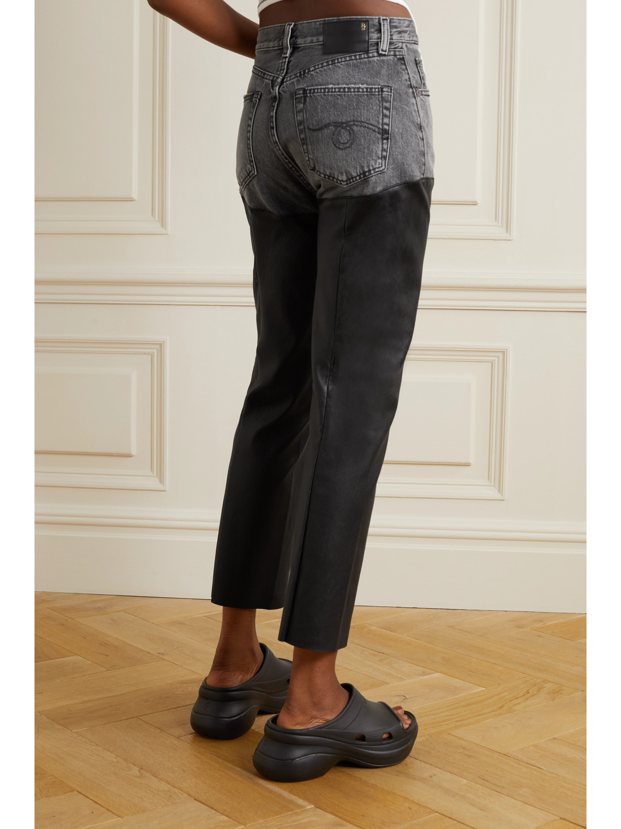 Courtney Chaps Denim And Leather Slim-Leg Jeans
