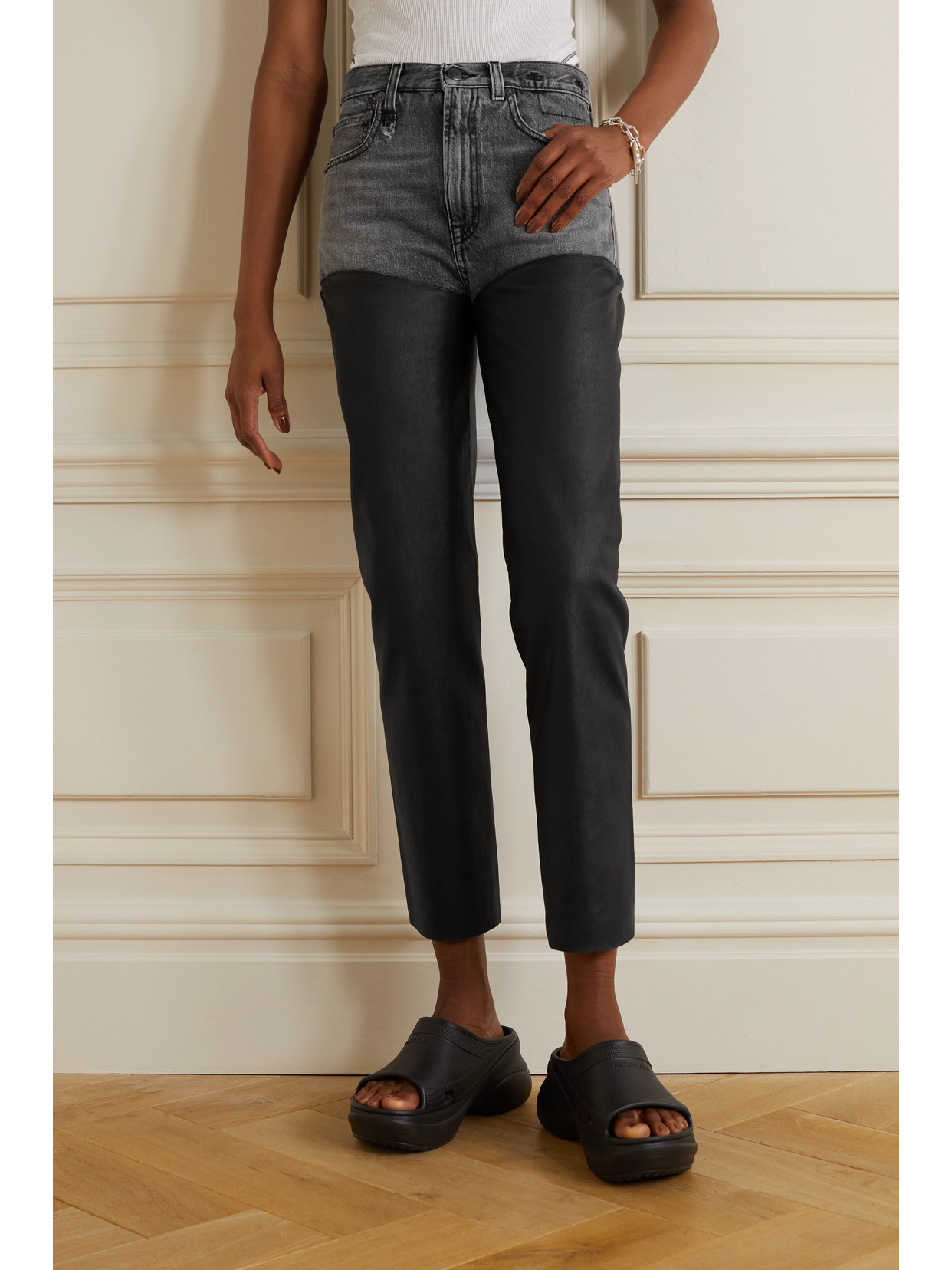 Courtney Chaps Denim And Leather Slim-Leg Jeans