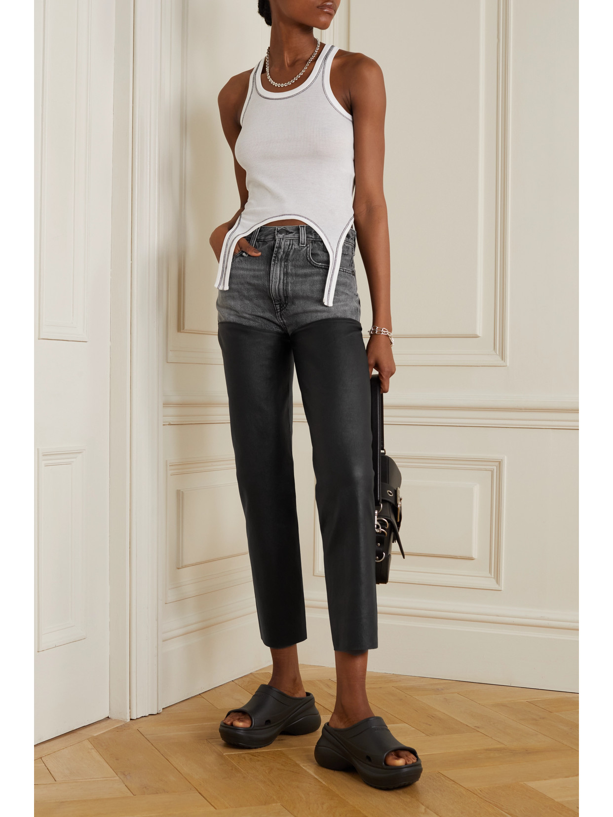 Courtney Chaps Denim And Leather Slim-Leg Jeans