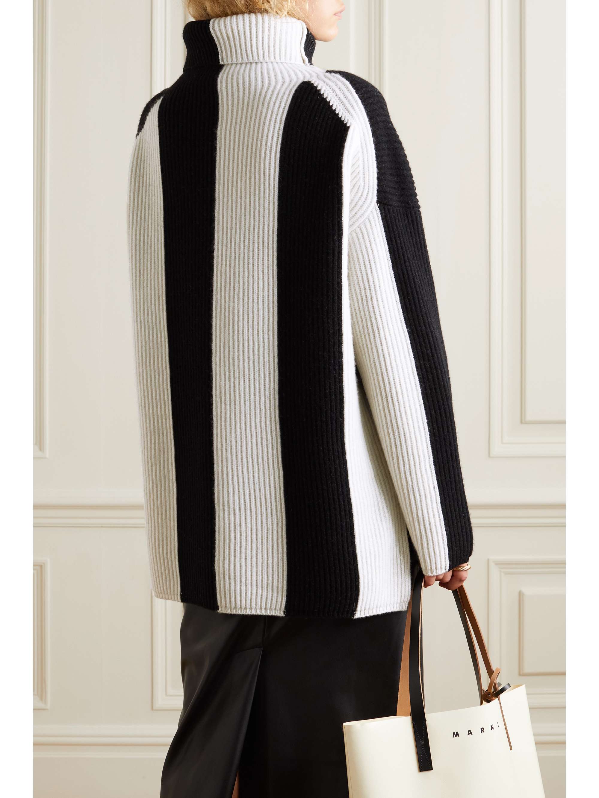 JOSEPH Striped ribbed merino wool turtleneck sweater
