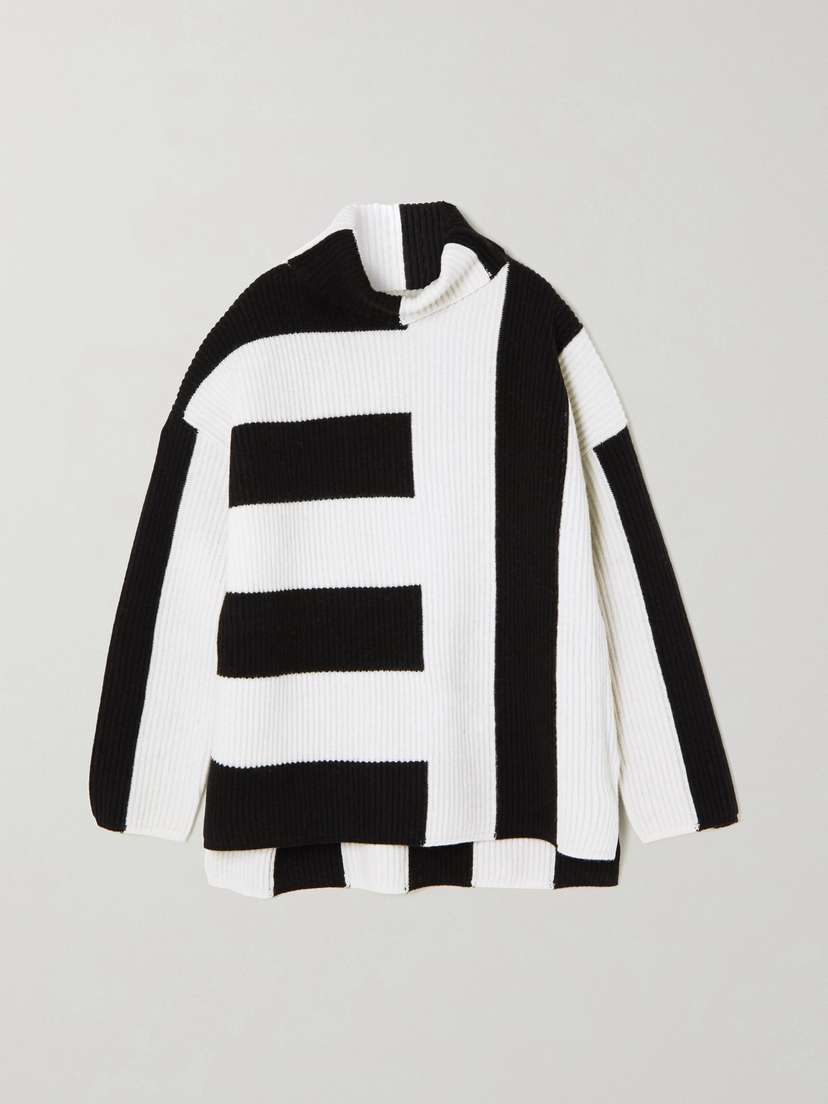 Joseph Striped Ribbed Merino Wool Turtleneck Sweater - x large