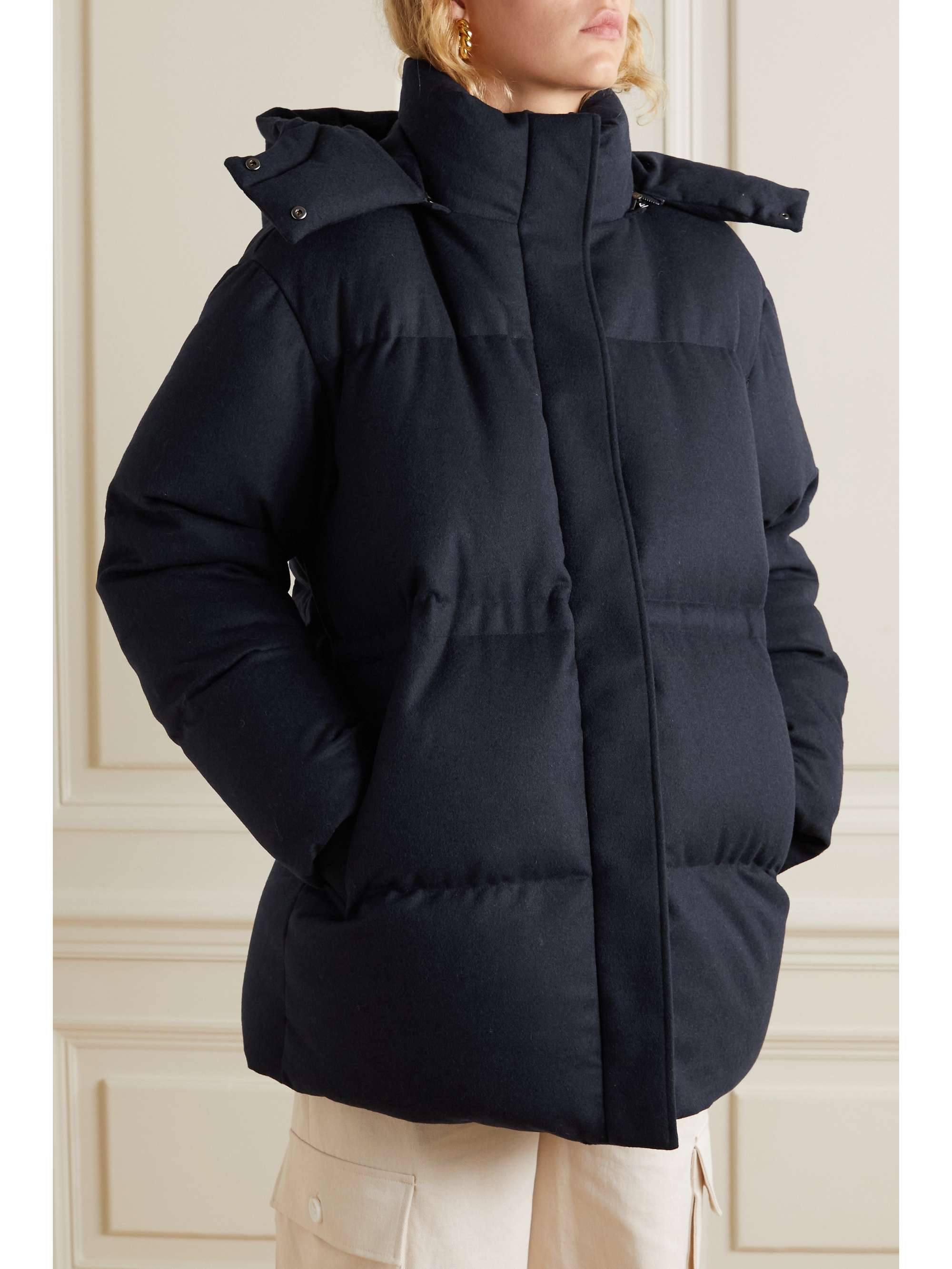 JOSEPH Dorset hooded quilted woolblend flannel coat NETAPORTER