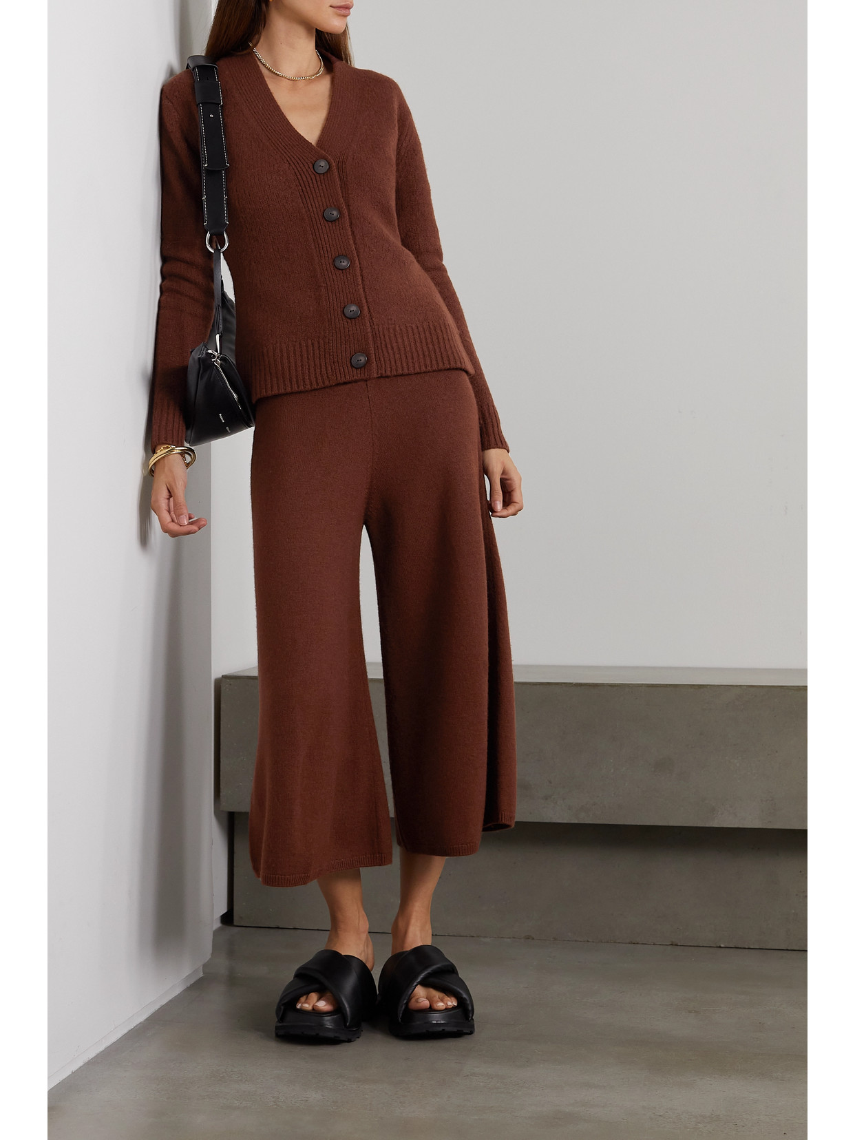Joseph Wool Cropped Wide-leg Pants In Brown
