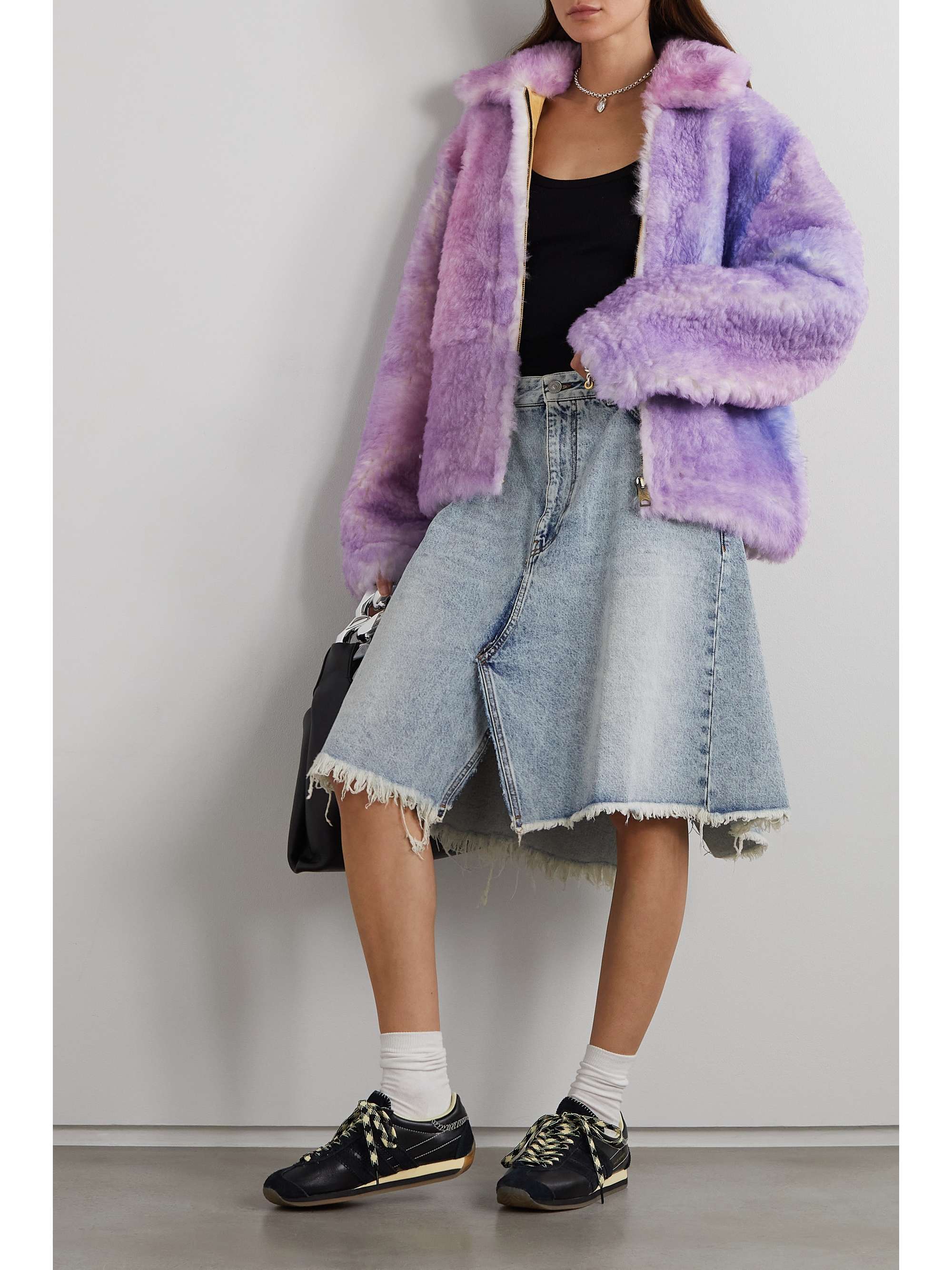 Purple Tiedyed shearling coat ERL NETAPORTER
