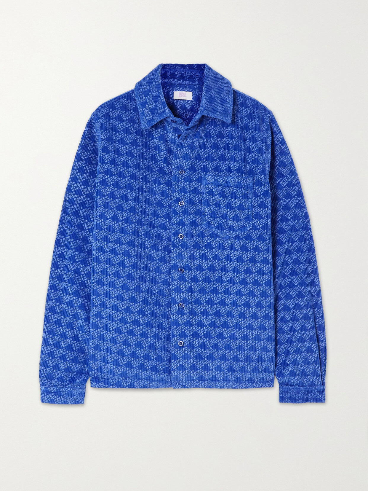 Erl Printed Cotton-corduroy Shirt In Blue