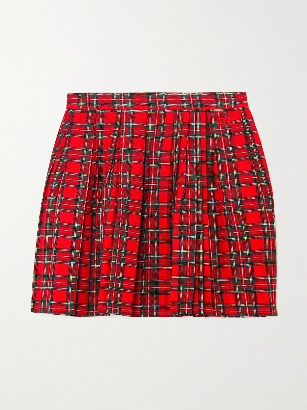 ERL - Pleated Plaid Cotton Mini Skirt - Red