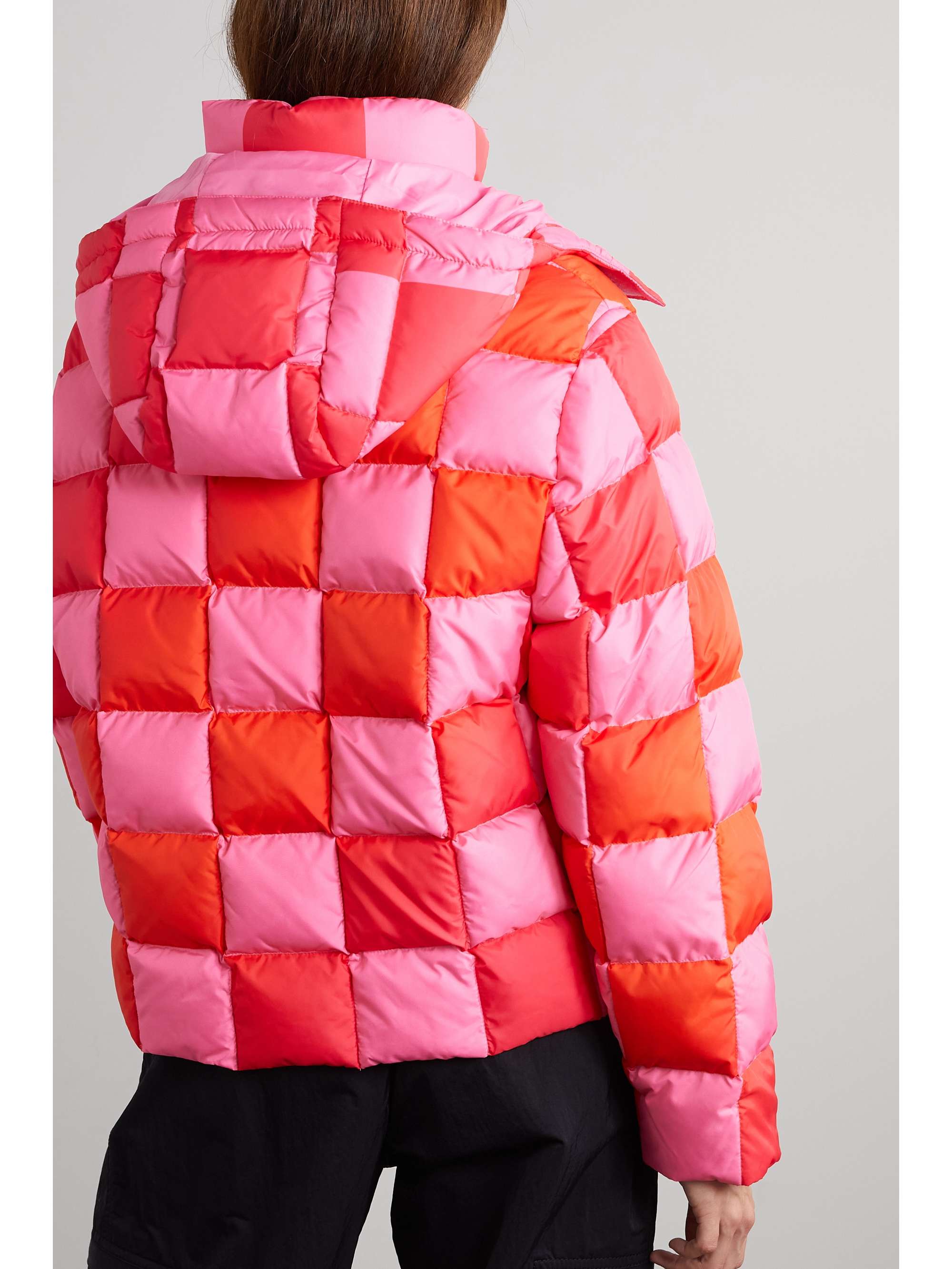 ERL Hooded quilted padded checked shell jacket