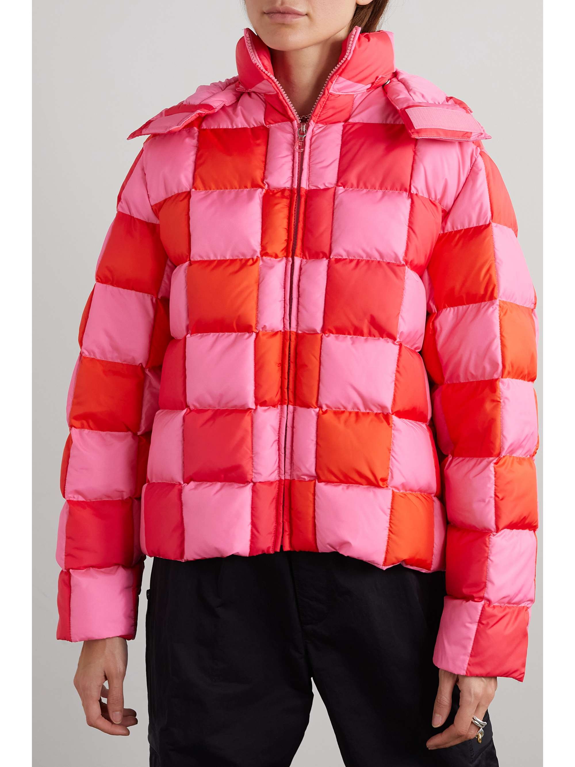 ERL Hooded quilted padded checked shell jacket