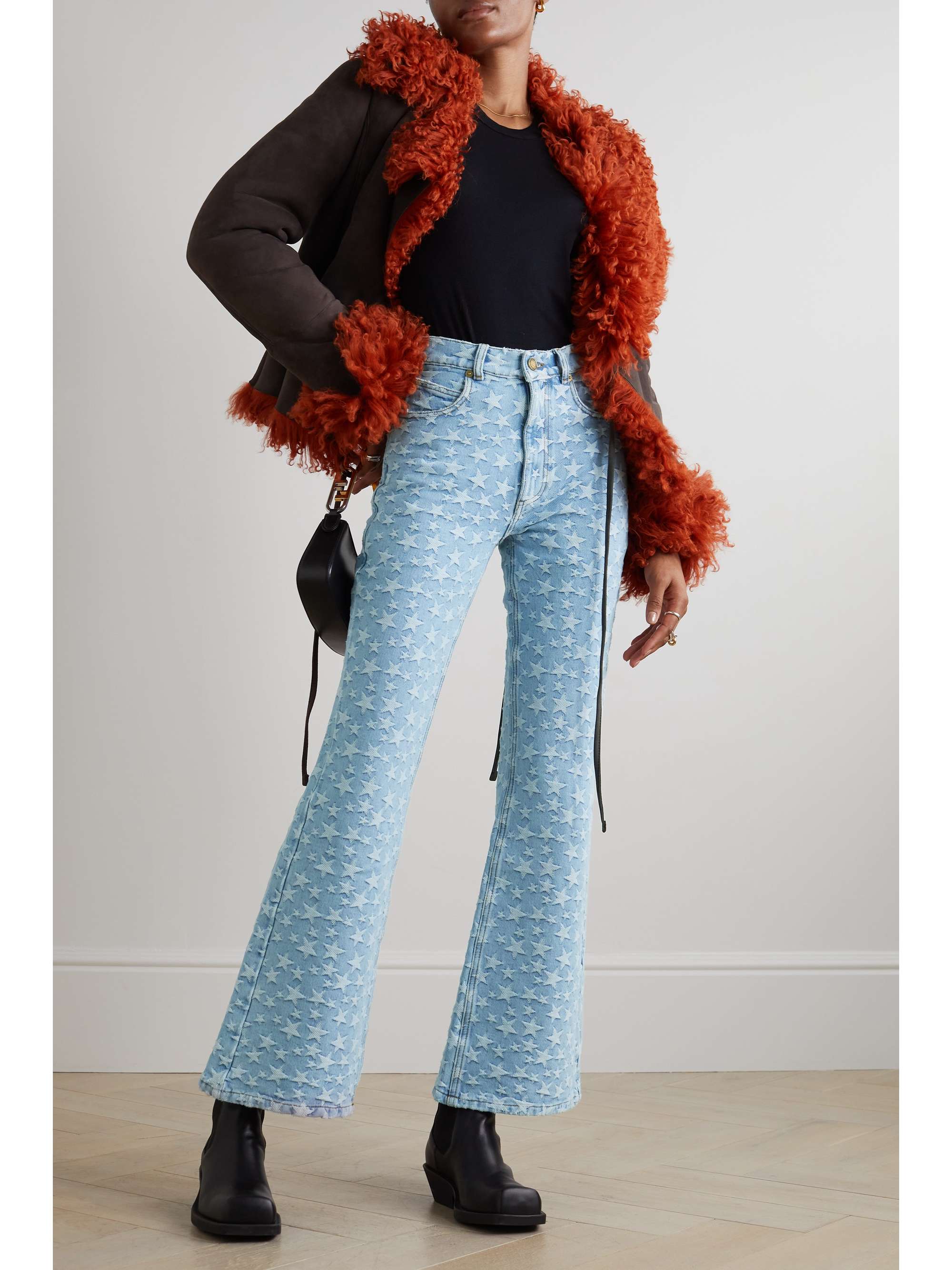 High-rise flared jacquard jeans