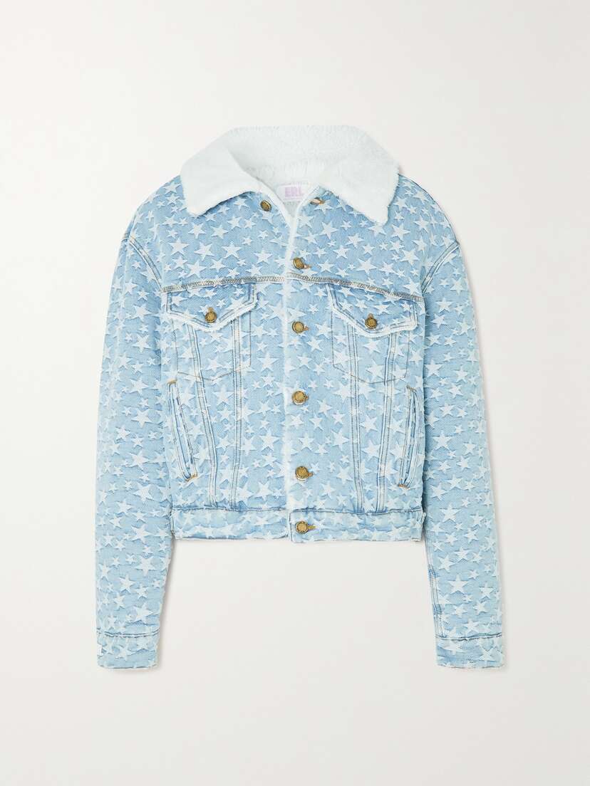 ERL Fleece-trimmed Denim-jacquard Jacket
