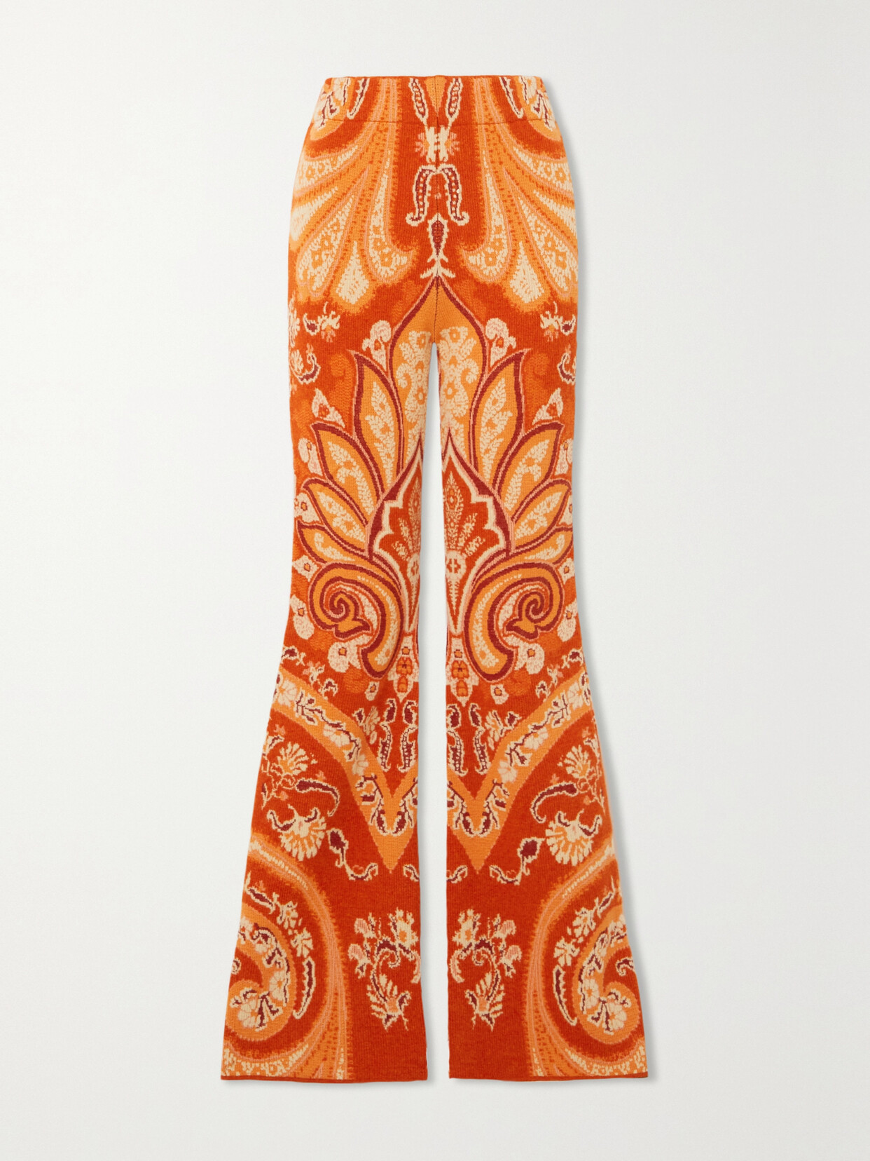 Etro Tamara Jacquard-knit Wool-blend Flared Pants - Orange