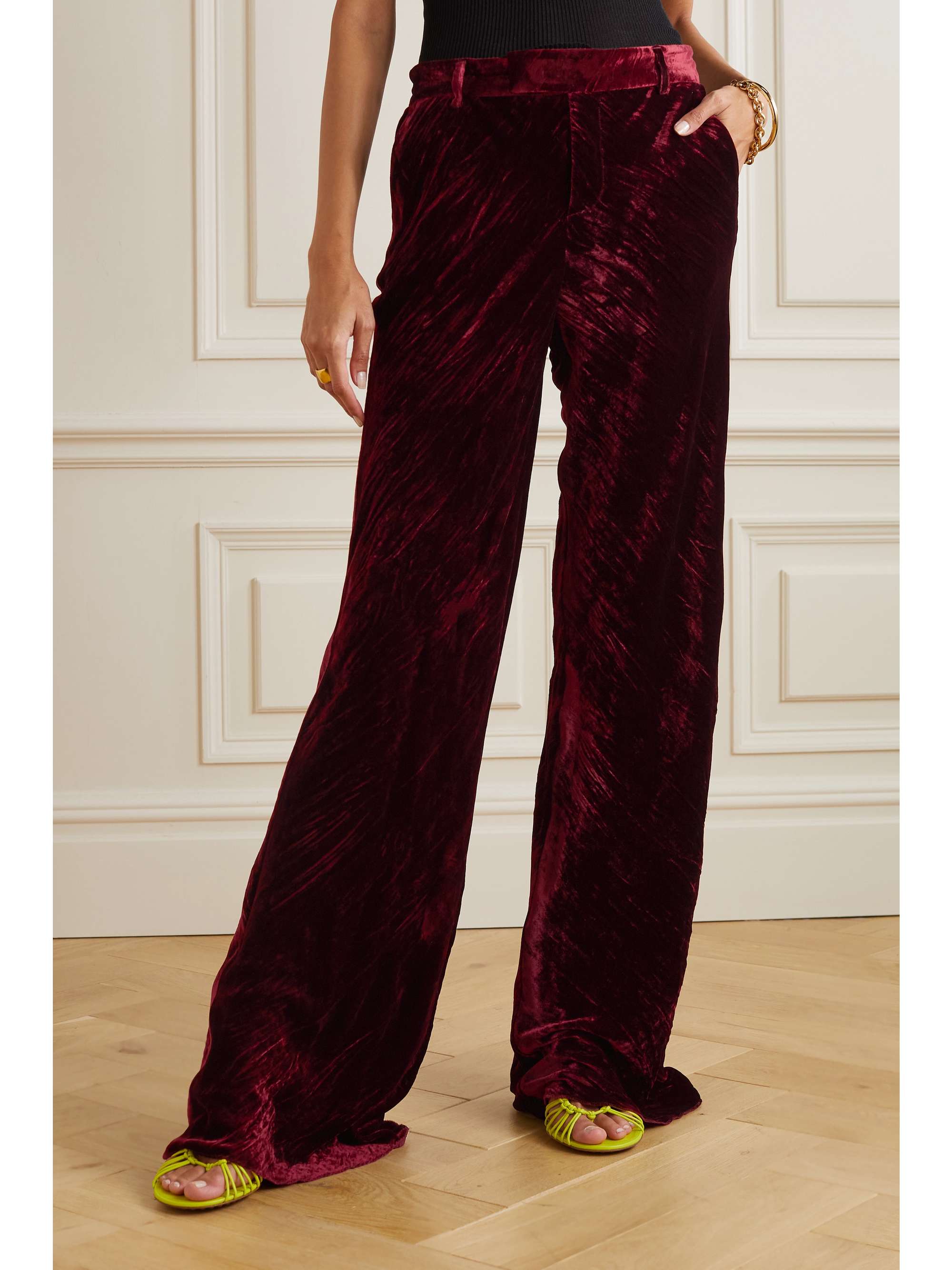 ETRO Artemisia crinkled-velvet wide-leg pants