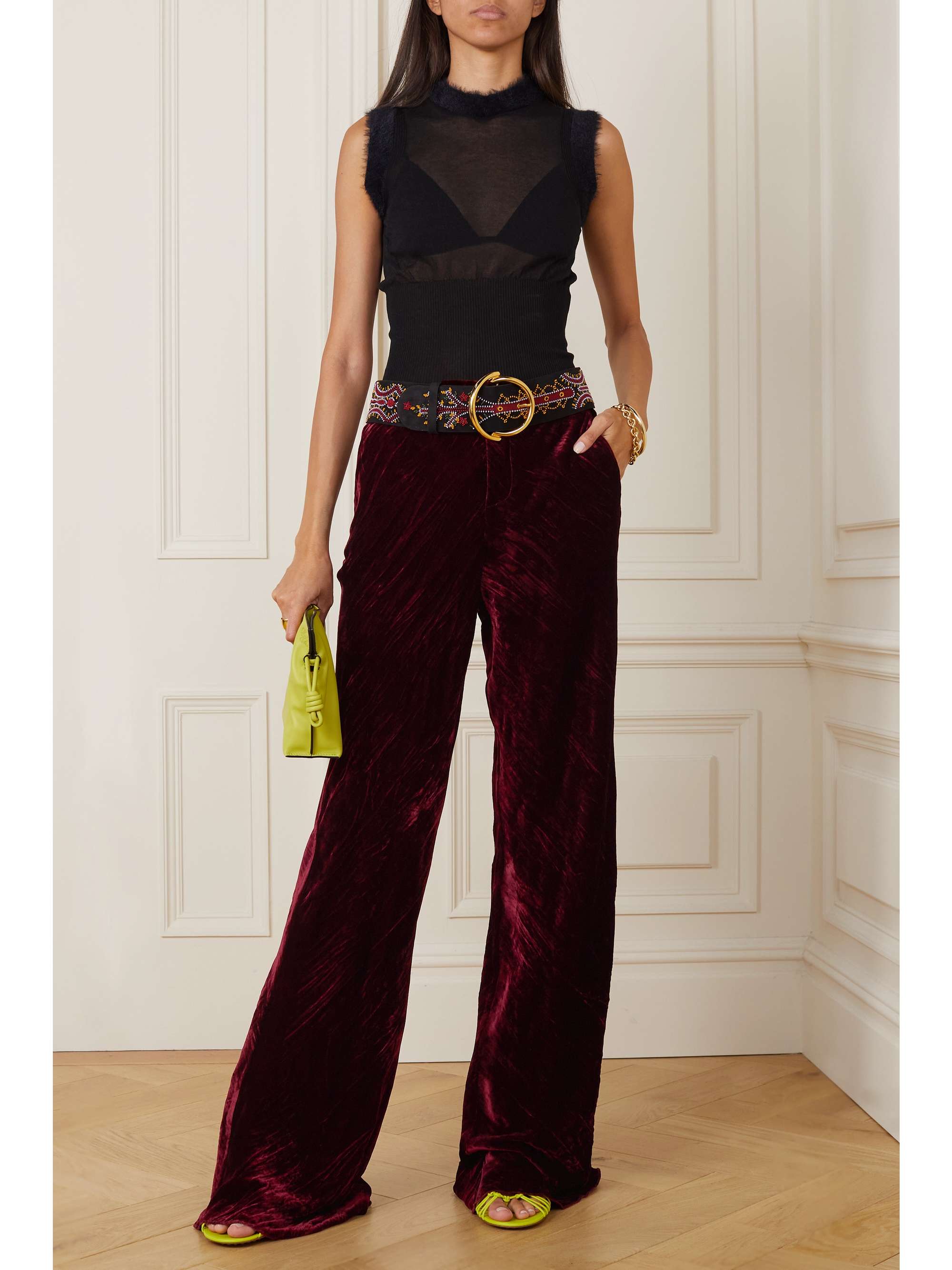 ETRO Artemisia crinkled-velvet wide-leg pants