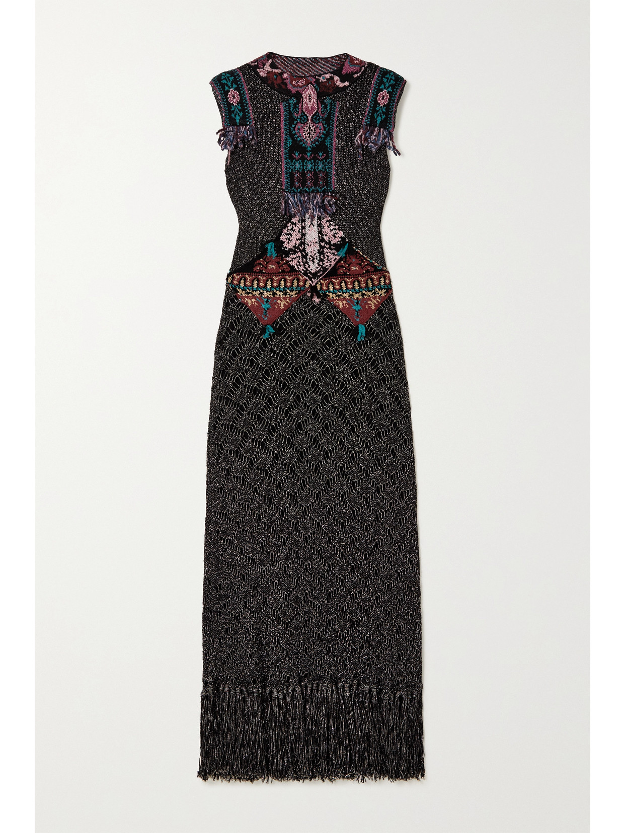 ETRO CAMILLE FRINGED METALLIC JACQUARD-KNIT MAXI DRESS