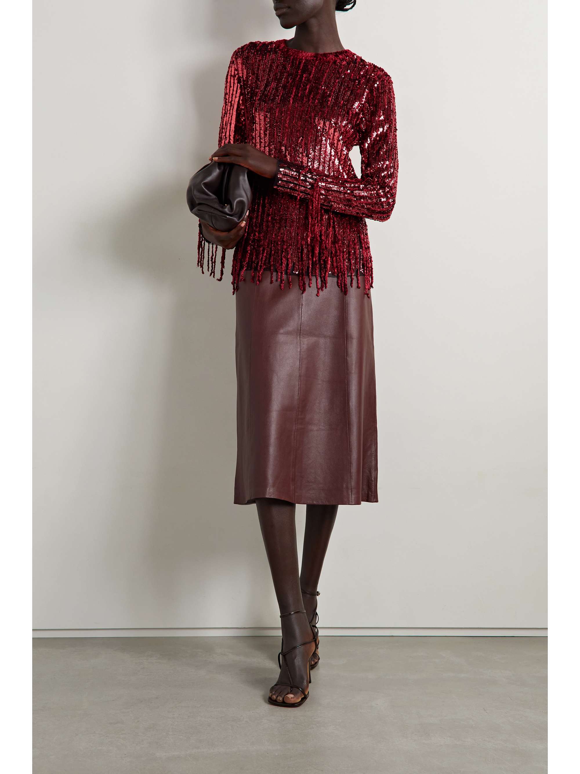 ETRO Marlene 流苏天鹅绒亮片绢网女衫