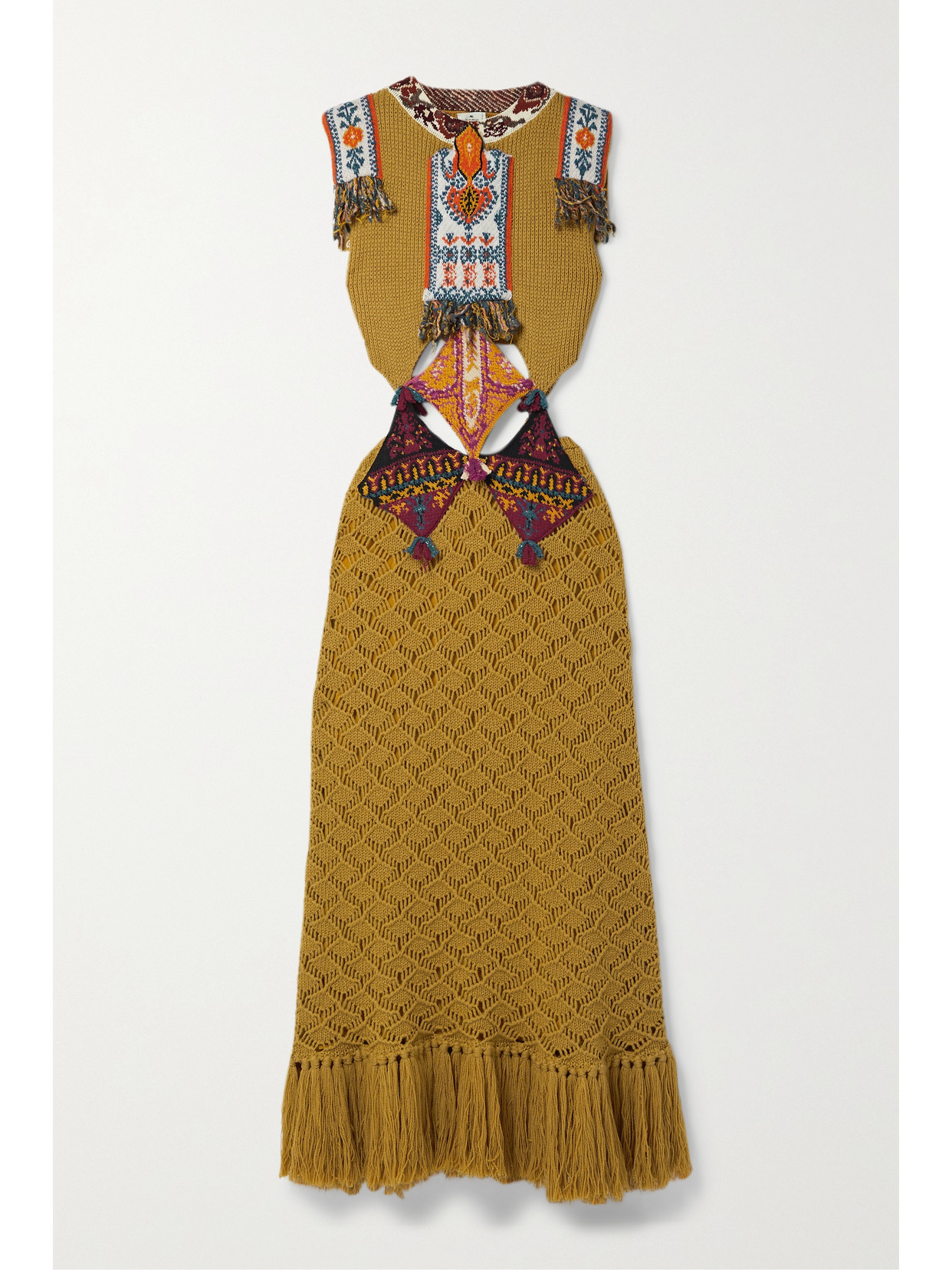 Etro - Camille Cutout Fringed Intarsia Wool Maxi Dress - Yellow 22 Awaiting product image