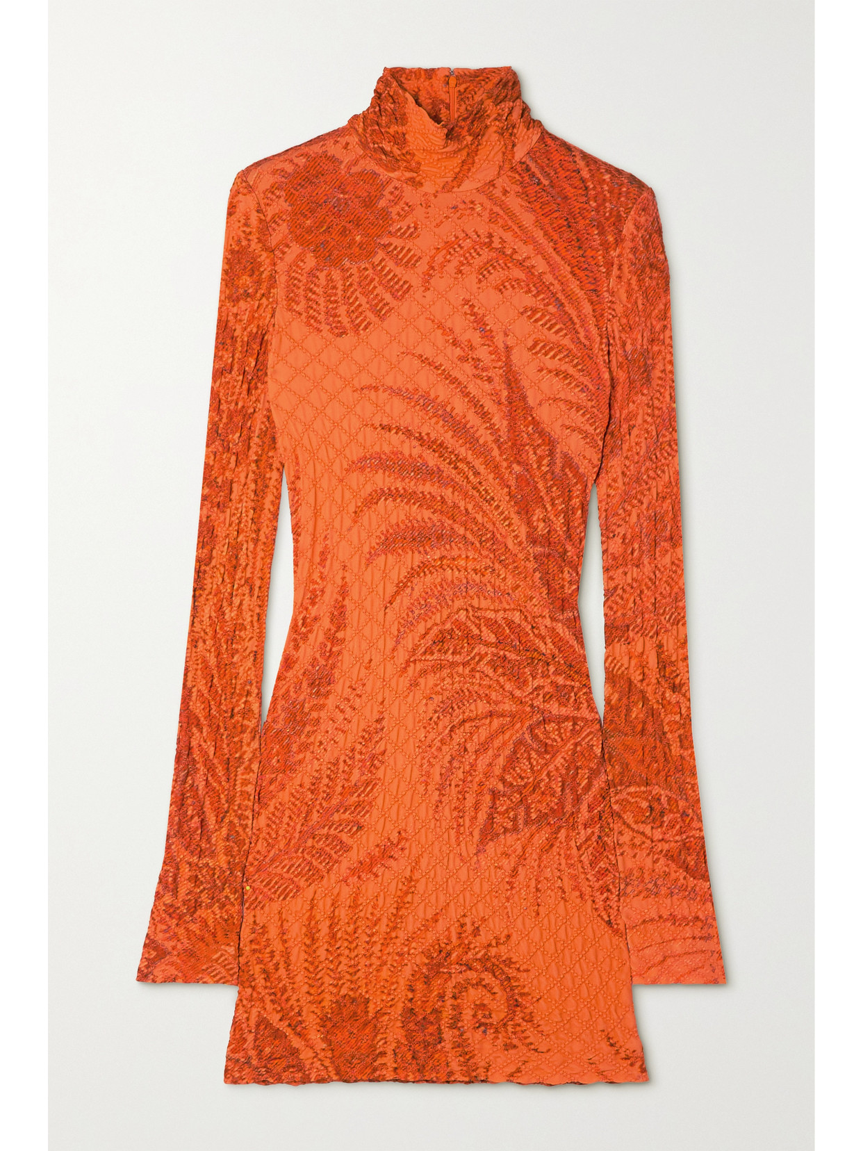 Etro Printed Jersey Turtleneck Mini Dress In Orange