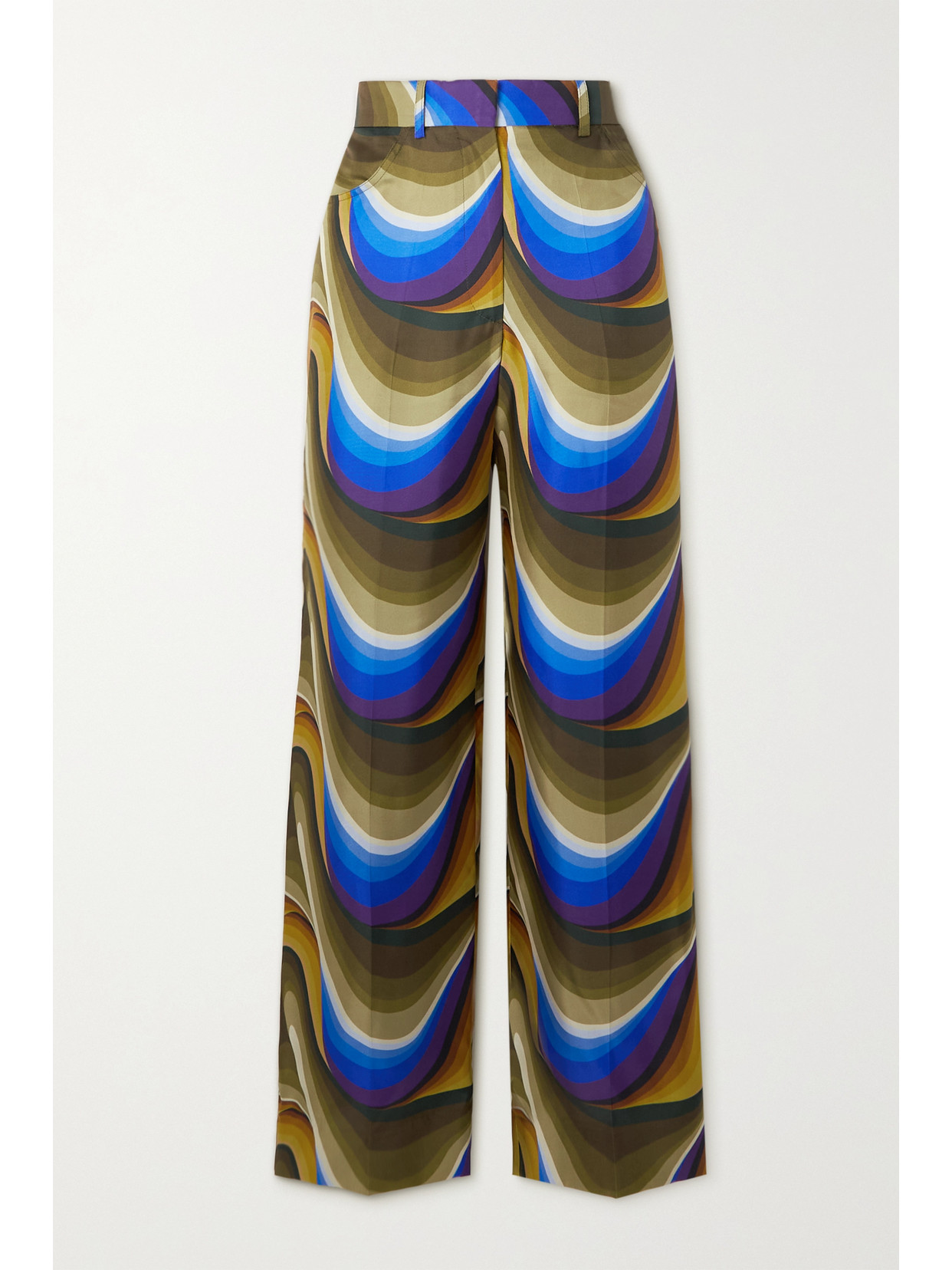 Printed Silk-twill Straight-leg Pants