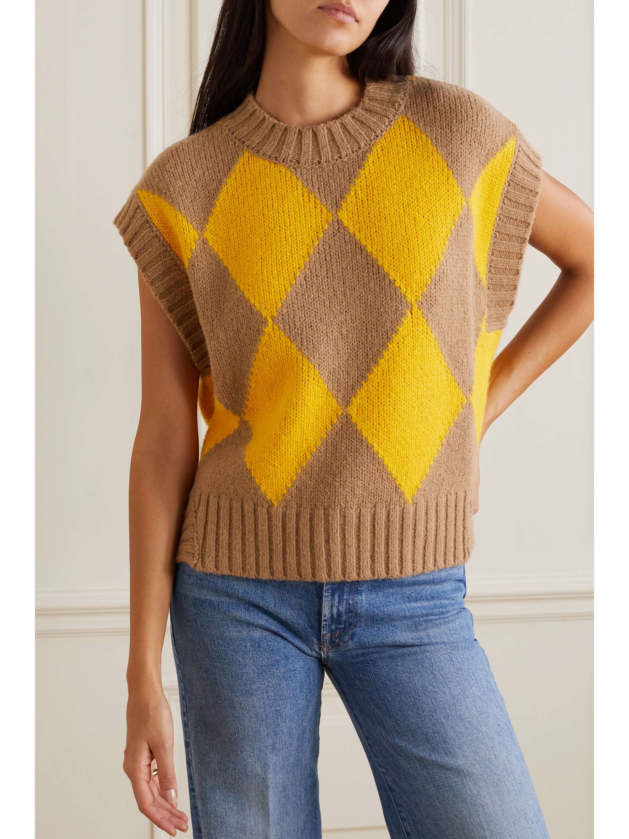 LA DOUBLEJ Argyle intarsiaknit vest NETAPORTER