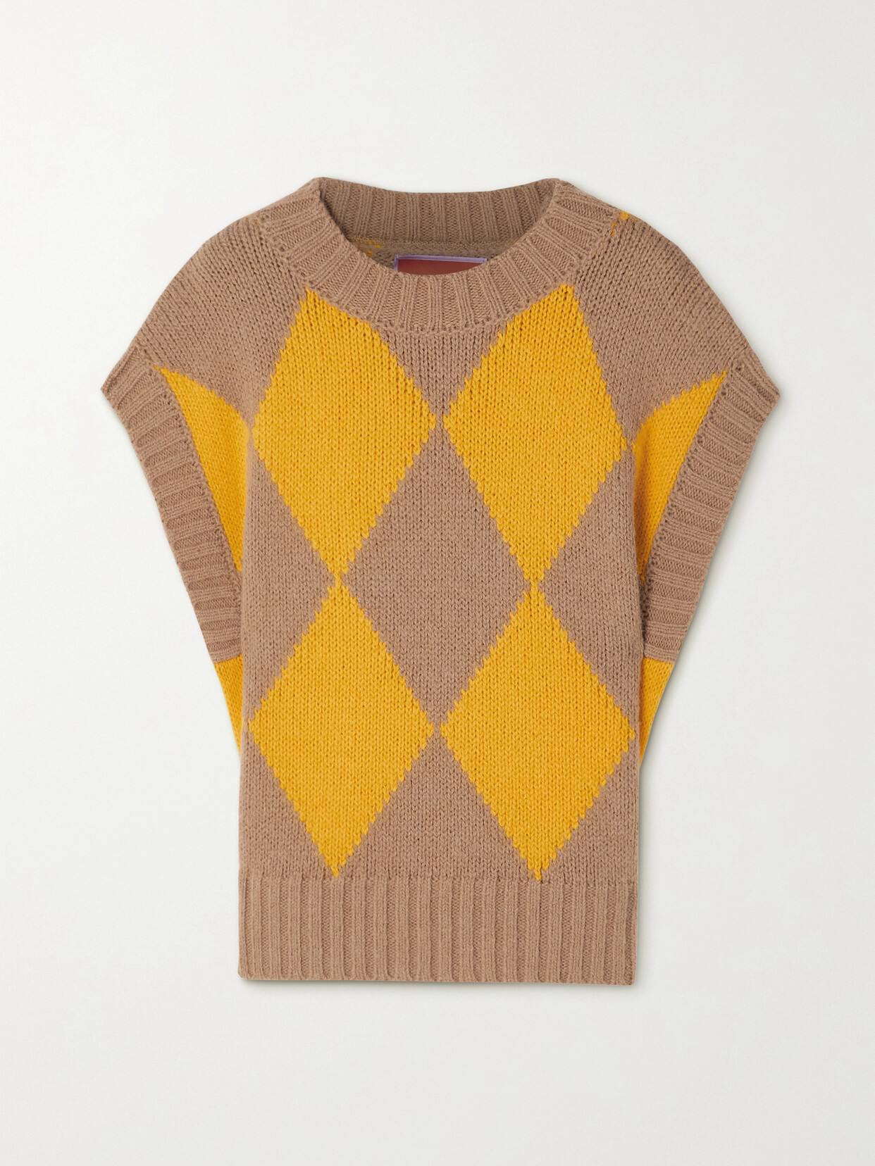 LA DOUBLEJ ARGYLE INTARSIA-KNIT VEST