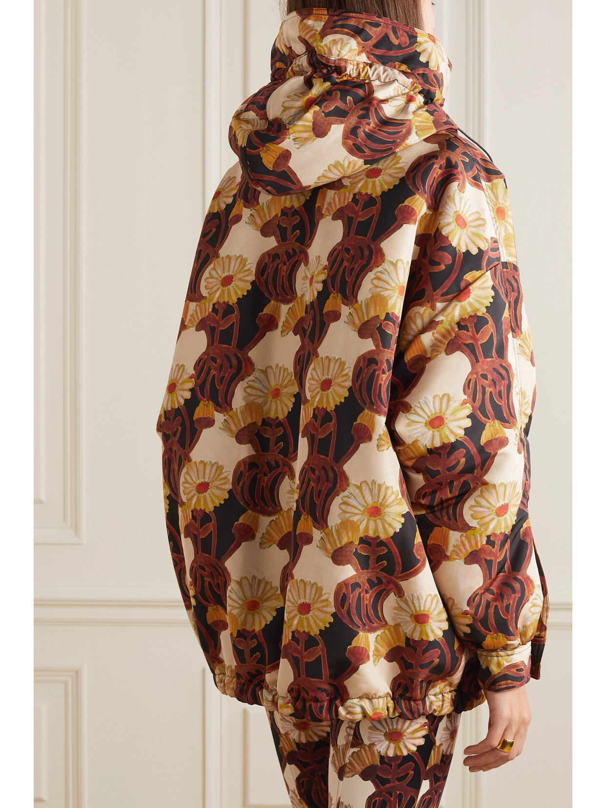 LA DOUBLEJ PADDED FLORAL-PRINT SHELL HOODED JACKET