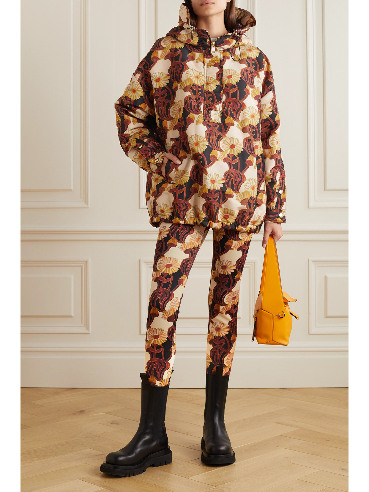 LA DOUBLEJ PADDED FLORAL-PRINT SHELL HOODED JACKET