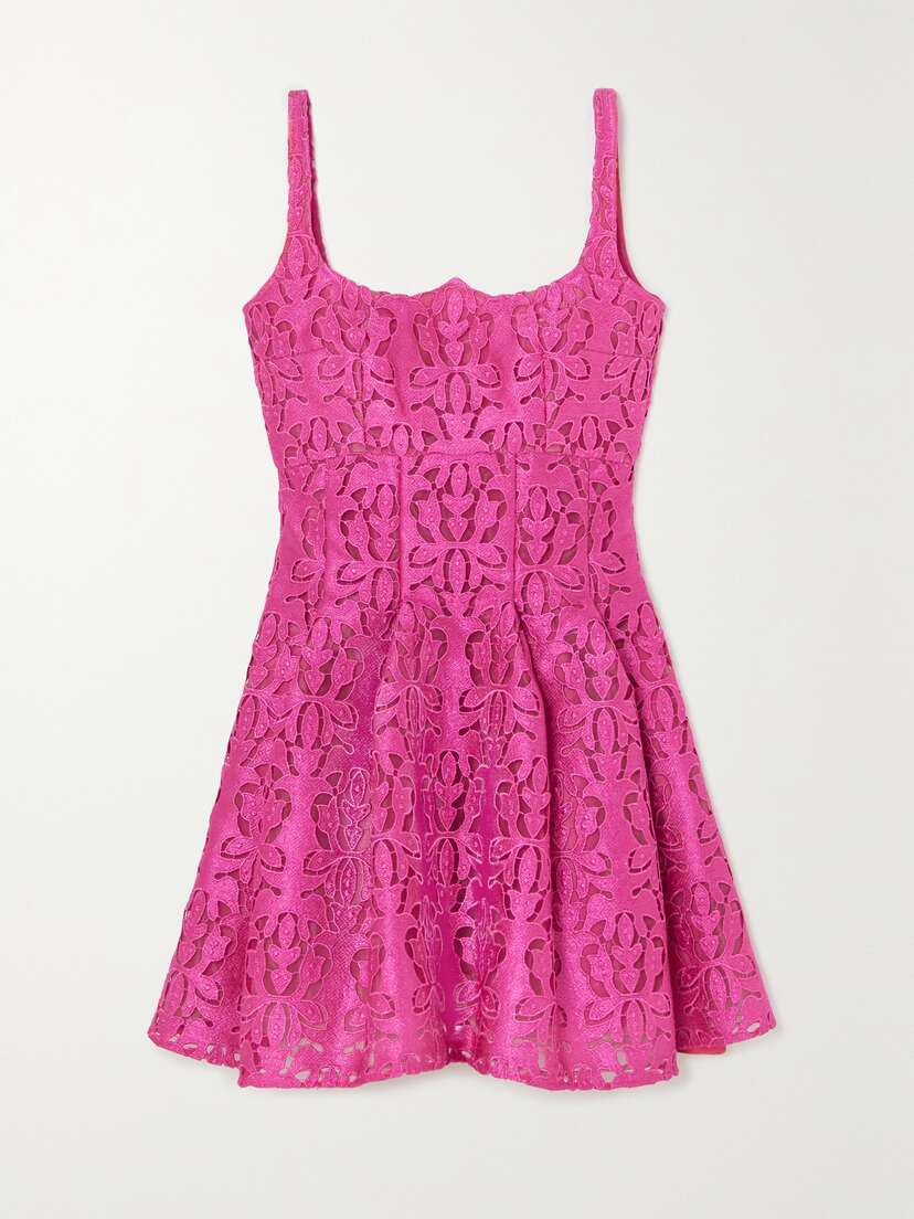 Emilia Wickstead Paisley Pleated Guipure Lace Mini Dress