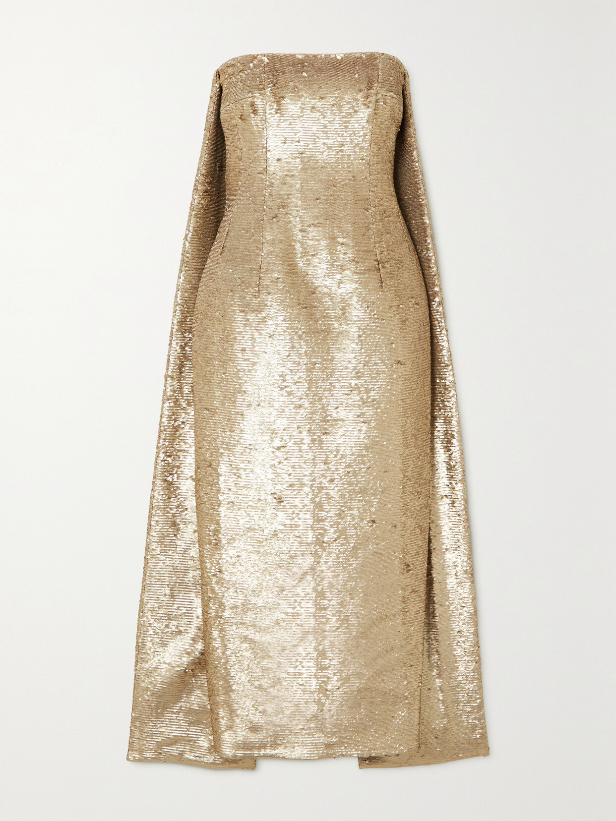 Emilia Wickstead Xanthe Strapless Cape-effect Sequined Satin Midi Dress In Champagne