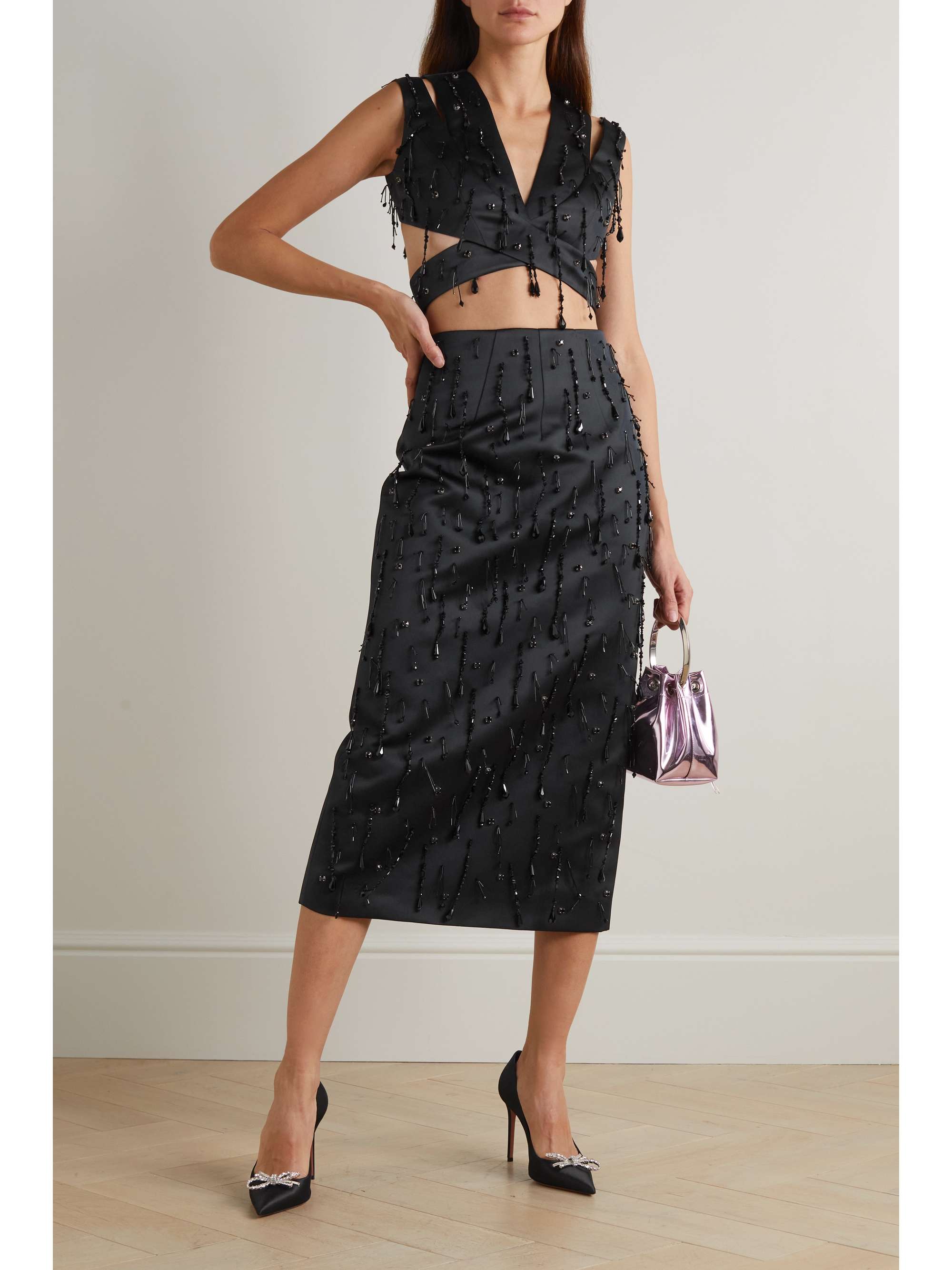 EMILIA WICKSTEAD Tara cropped bead-embellished cutout